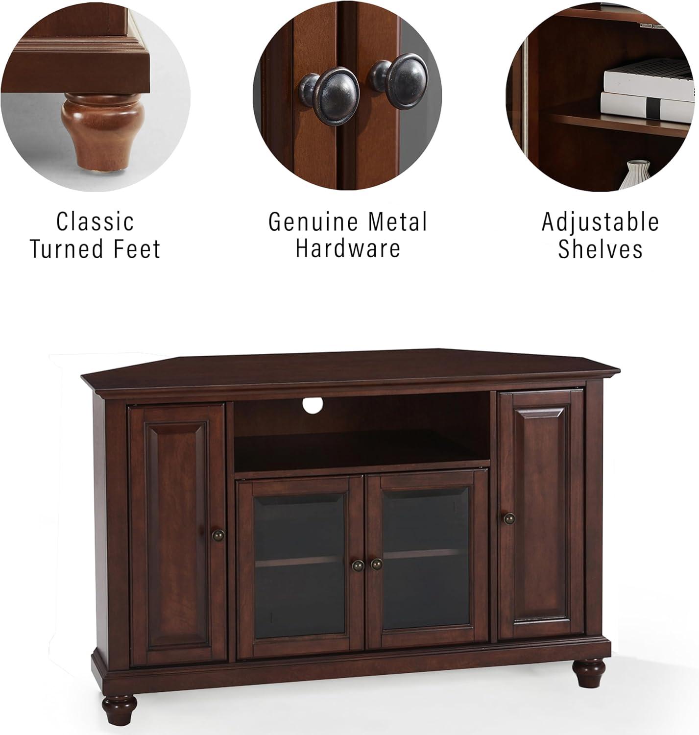 Cambridge Corner TV Stand for TVs up to 48" Mahogany - Crosley: Brass Hardware, Media Storage, Glass Doors