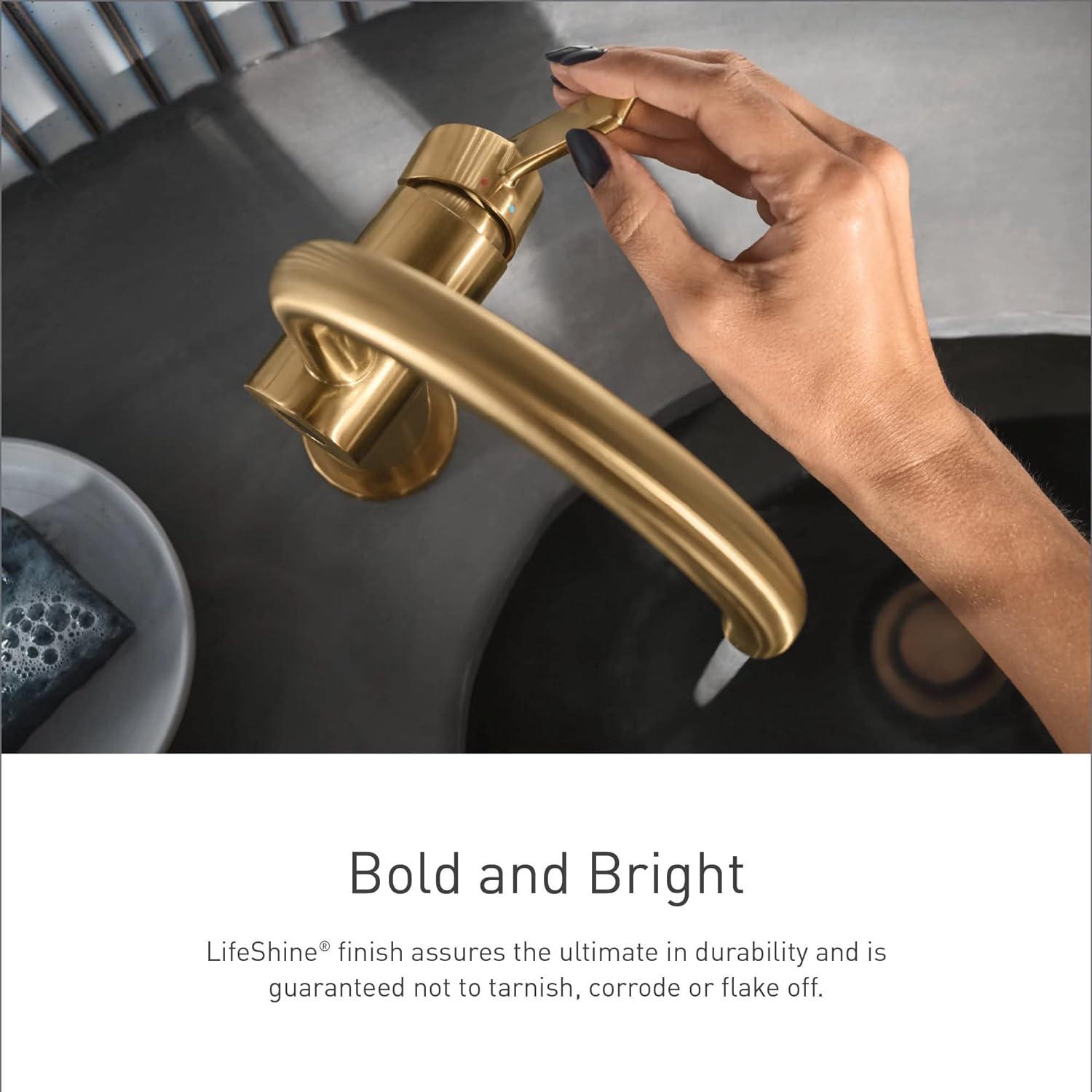 Voss Brushed Gold Wall-Mount Bathroom Faucet with Lever Handles