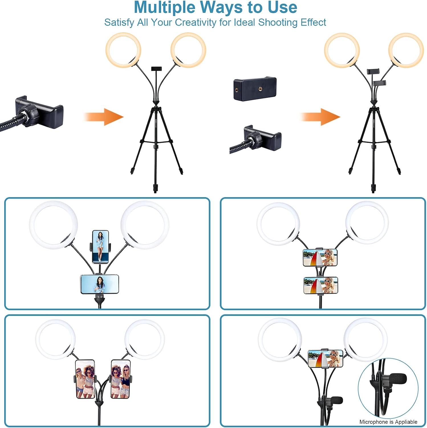 Dual 10'' LED Ring Light with Tripod Stand and Phone Holders