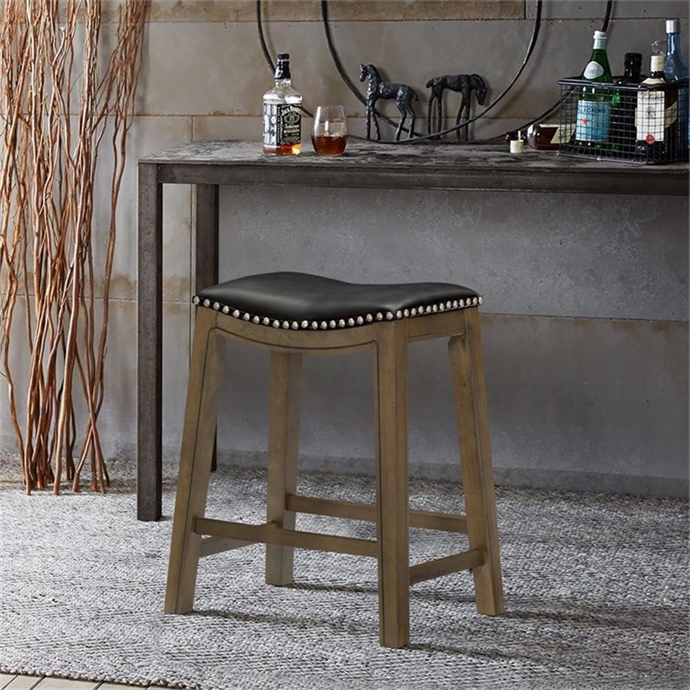 Homelegance 24" Counter Height Wooden Bar Stool Saddle Seat Barstool, Brown