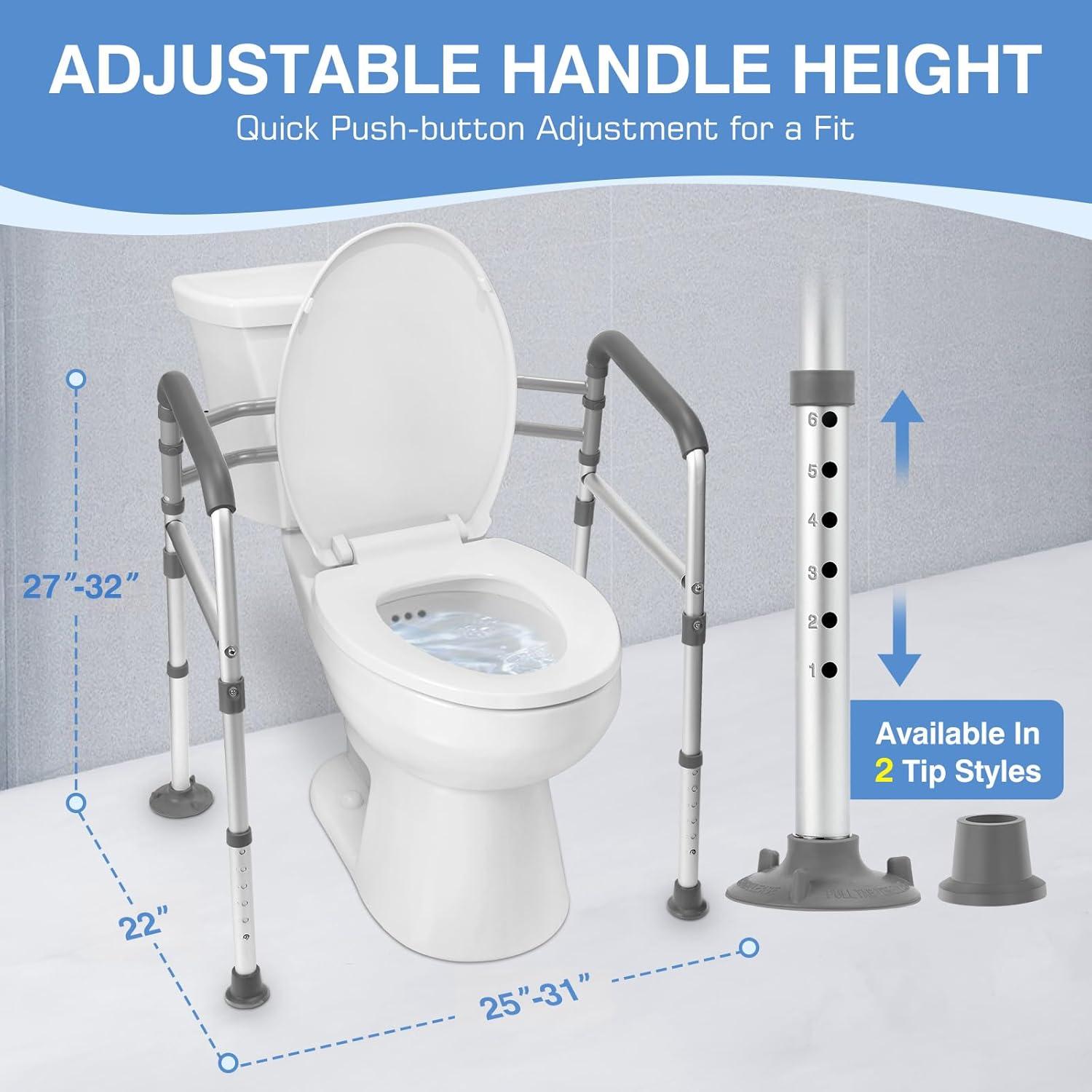 Toilet Safety Rails for Seniors, FSA/HSA Eligible Adjustable Height & Width Toilet Safety Frames with Handles,Toilet Rails with Reinforced Bars & Suction Cups for Disabled Elderly Bariatrics