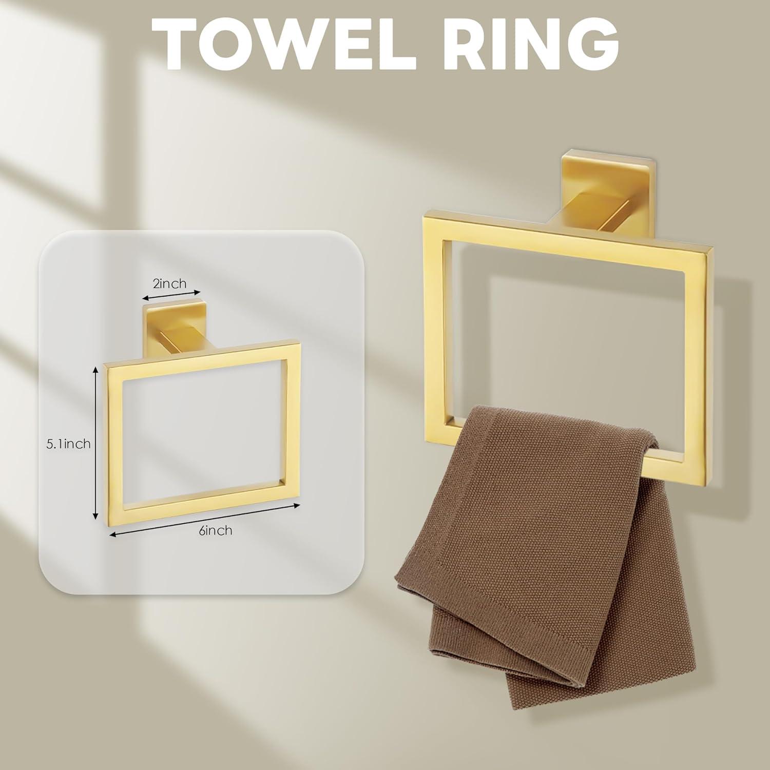 5-Piece Bathroom Hardware Accessories Set 23.6 inch brushed Gold Towel Bar Towel Rack Sets Modern Towel Ring Kit Stainless Steel Wall Mounted