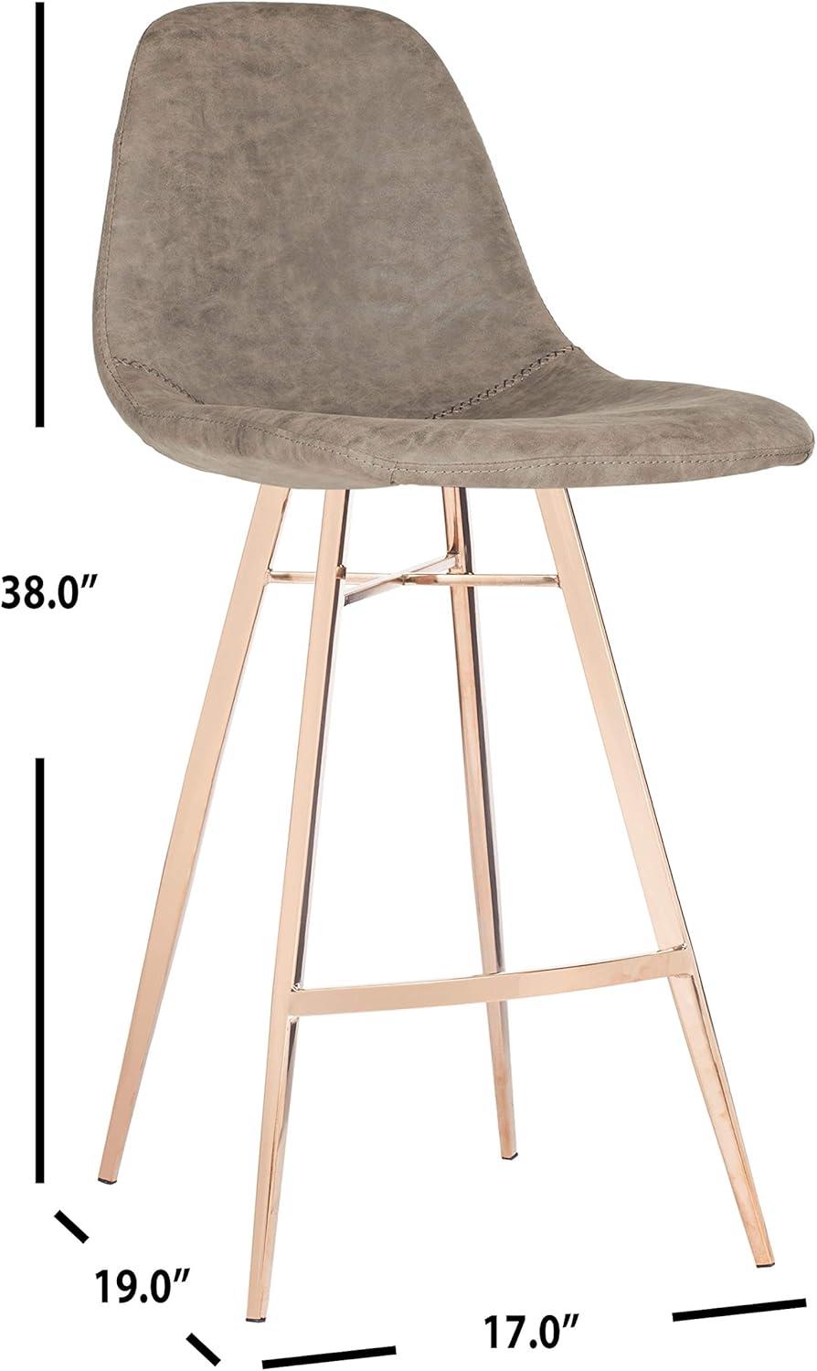 Transitional Taupe Faux Leather Counter Stool with Copper Finish