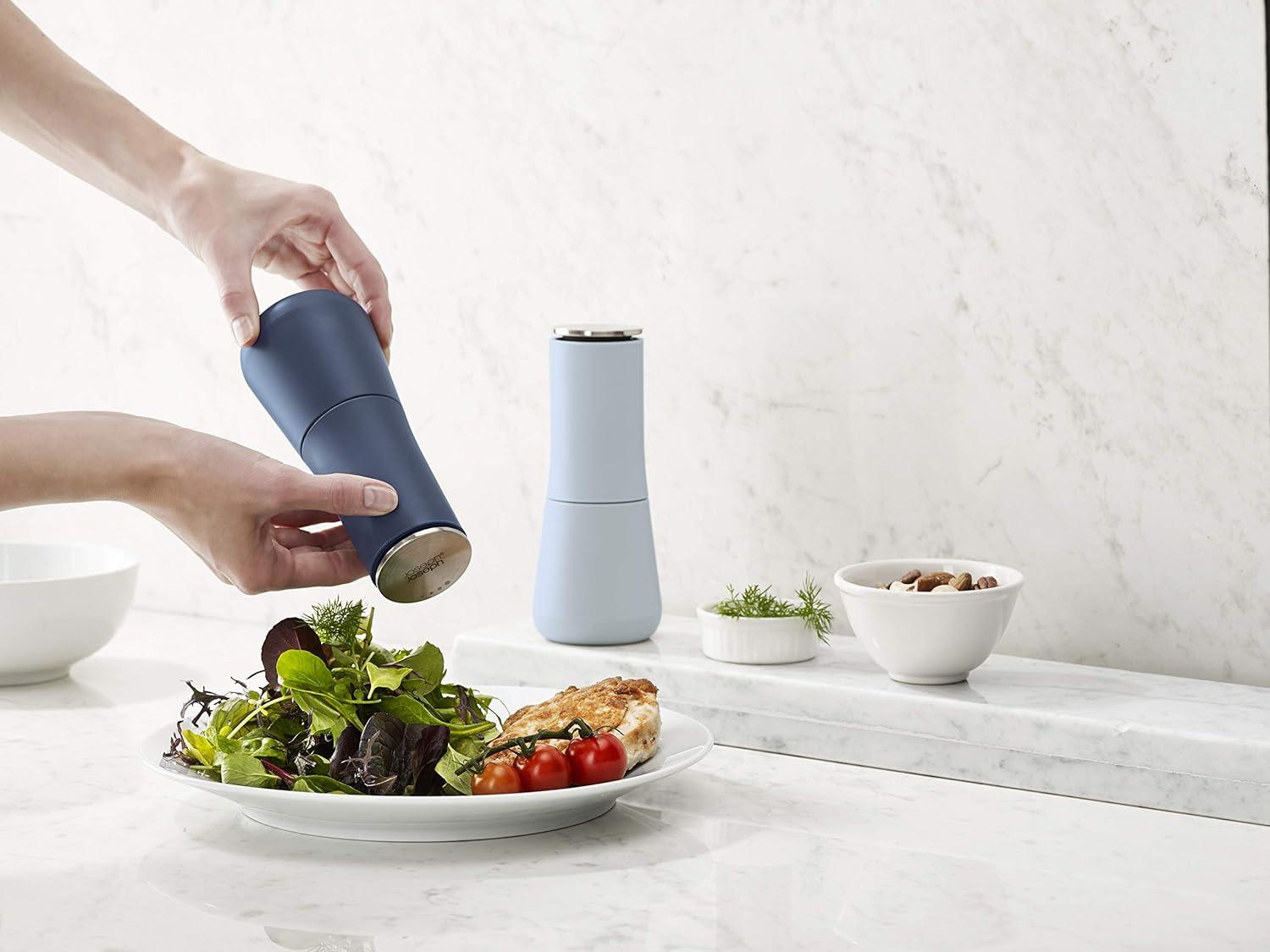 Sky Blue and Dark Blue Non-Spill Salt and Pepper Mill Set