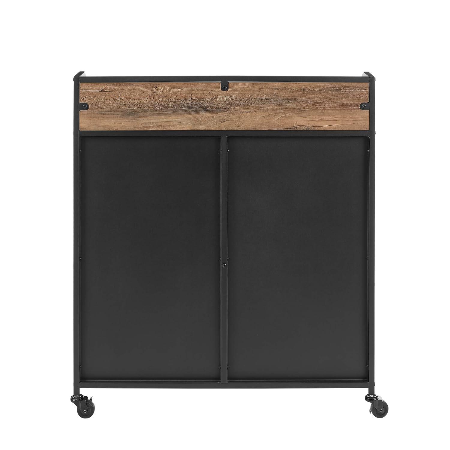 Walker Edison Industrial Bar Cabinet with Wheels, Reclaimed Barn wood
