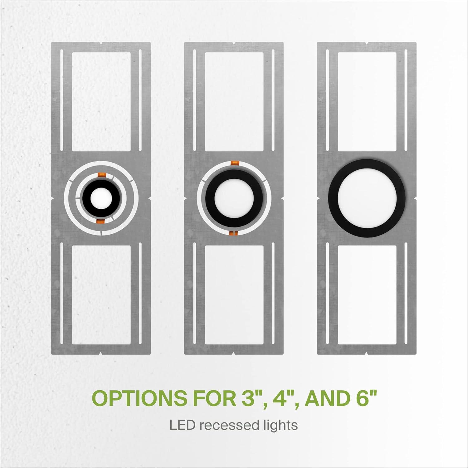 ASD New Construction Mounting Plate with Symmetric Round Hole - 3-4-6" Flat Steel Rough-in Bracket, LED Recessed Lighting Housing, 6 Pack