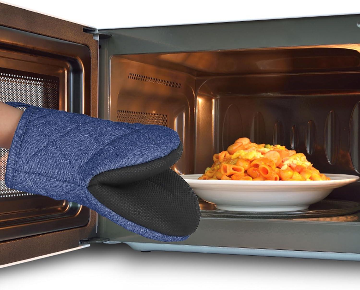 1 Pair Short Oven Mitts, Heat Resistant Silicone Kitchen Mini Oven Mitts for 500 Degrees, Non-Slip Grip Surfaces and Hanging Loop Gloves, Baking Grilling Barbecue Microwave Machine Washable C42