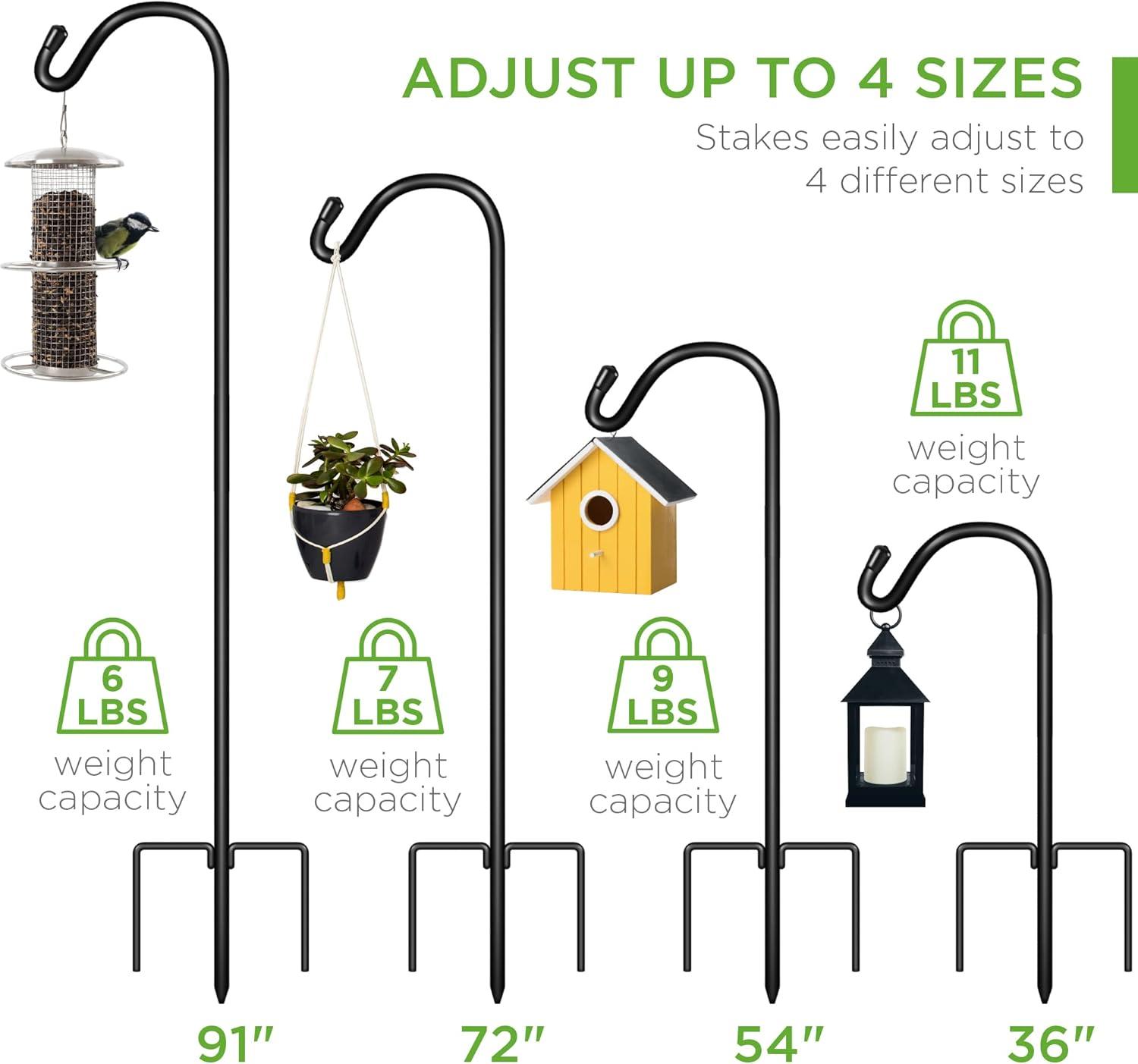 Best Choice Products 91in Set of 2 Shepherd Hooks Outdoor Metal Adjustable Garden Hooks w/ 3-Prong Base - Black