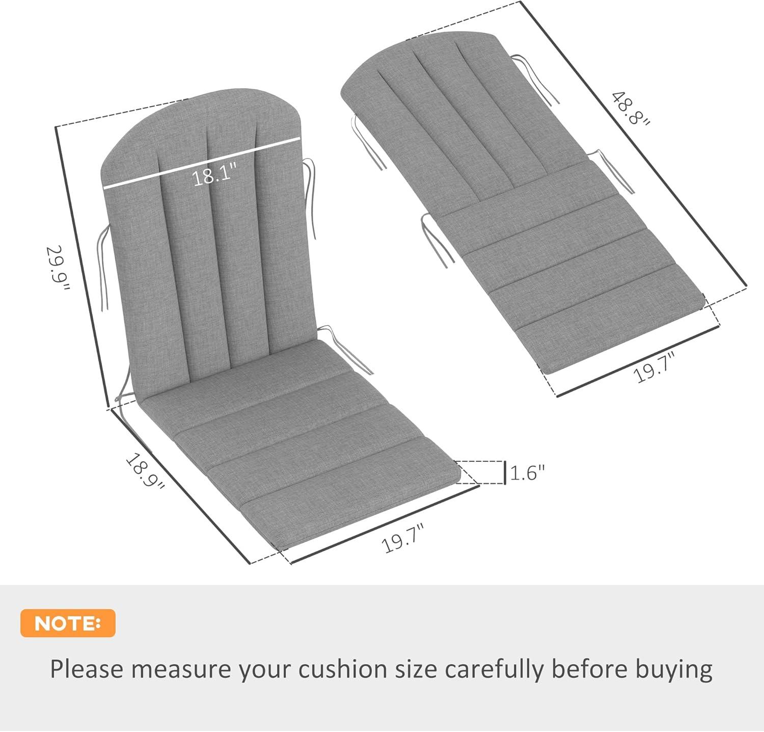 Outsunny Set of 4 Adirondack Chair Cushion, High Back Outdoor Chair Cushions with Ties, Gray