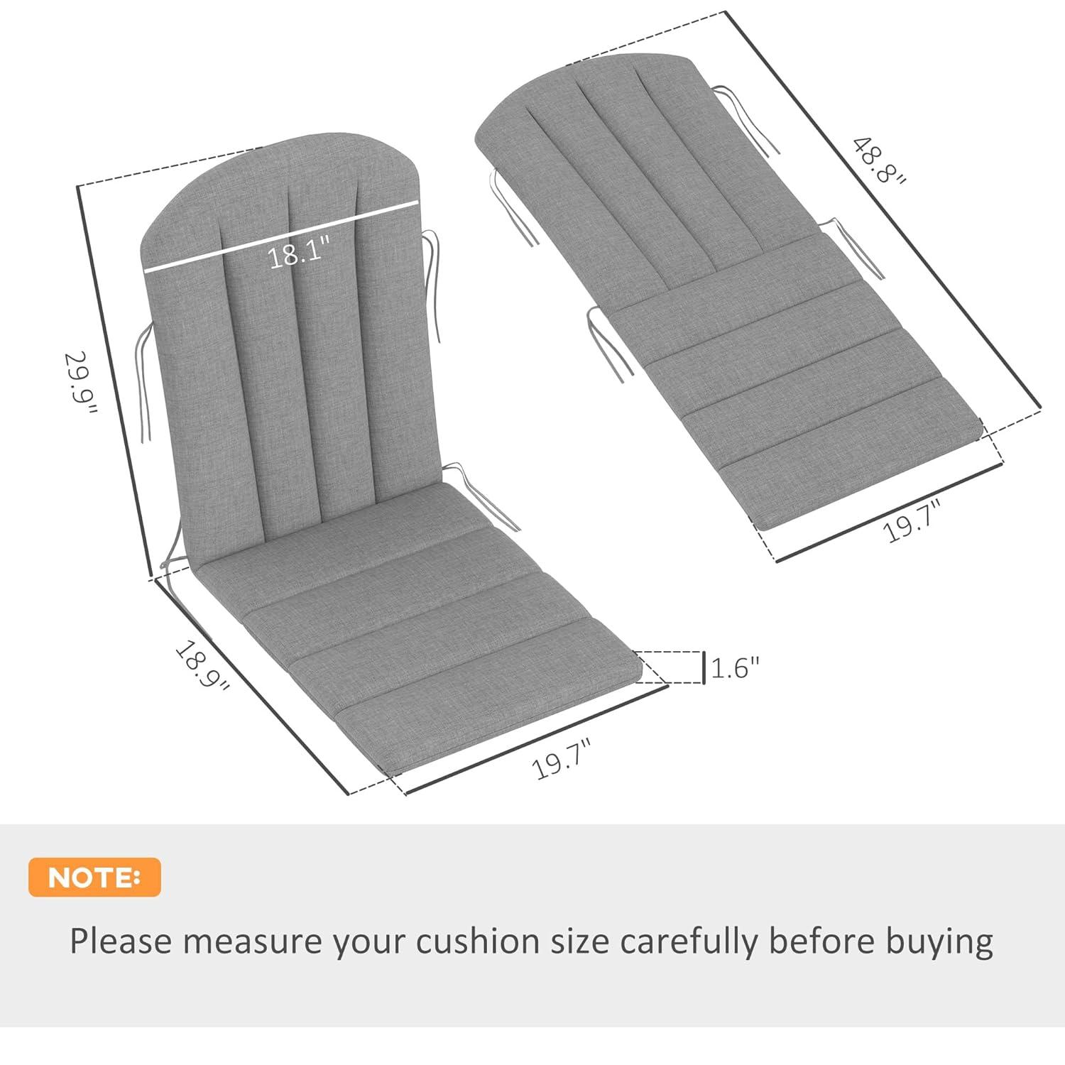 Outsunny Set of 4 Adirondack Chair Cushion, High Back Outdoor Chair Cushions with Ties, Gray