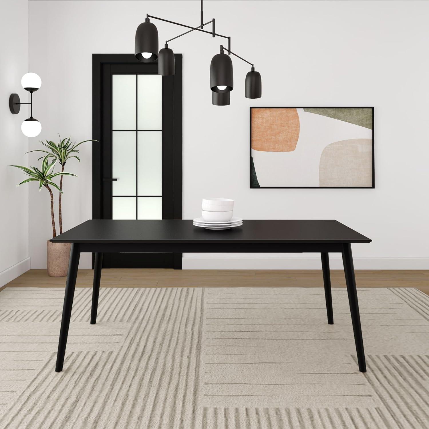 Plank+Beam 72" Mid Century Modern Dining Table, Solid Wood Kitchen & Dining Room Table for 6, Black