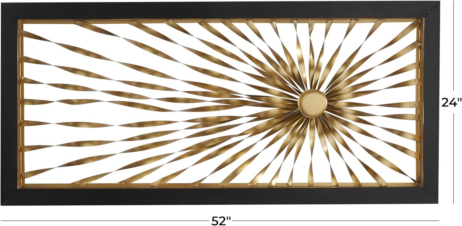 DecMode Gold Metal Coiled Ribbon Sunburst Wall Decor with Black Frame