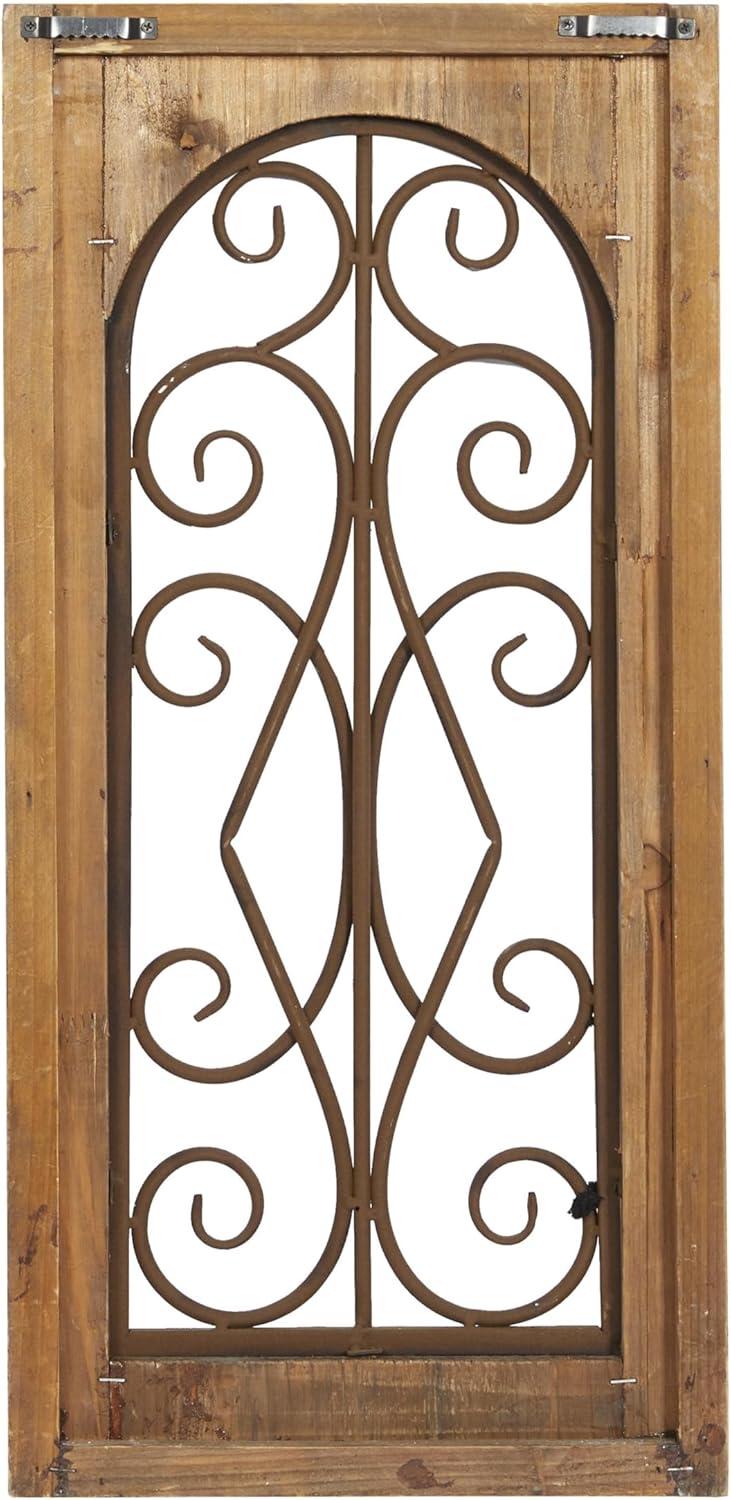 Rustic Brown Wood and Metal Scroll Wall Hanging