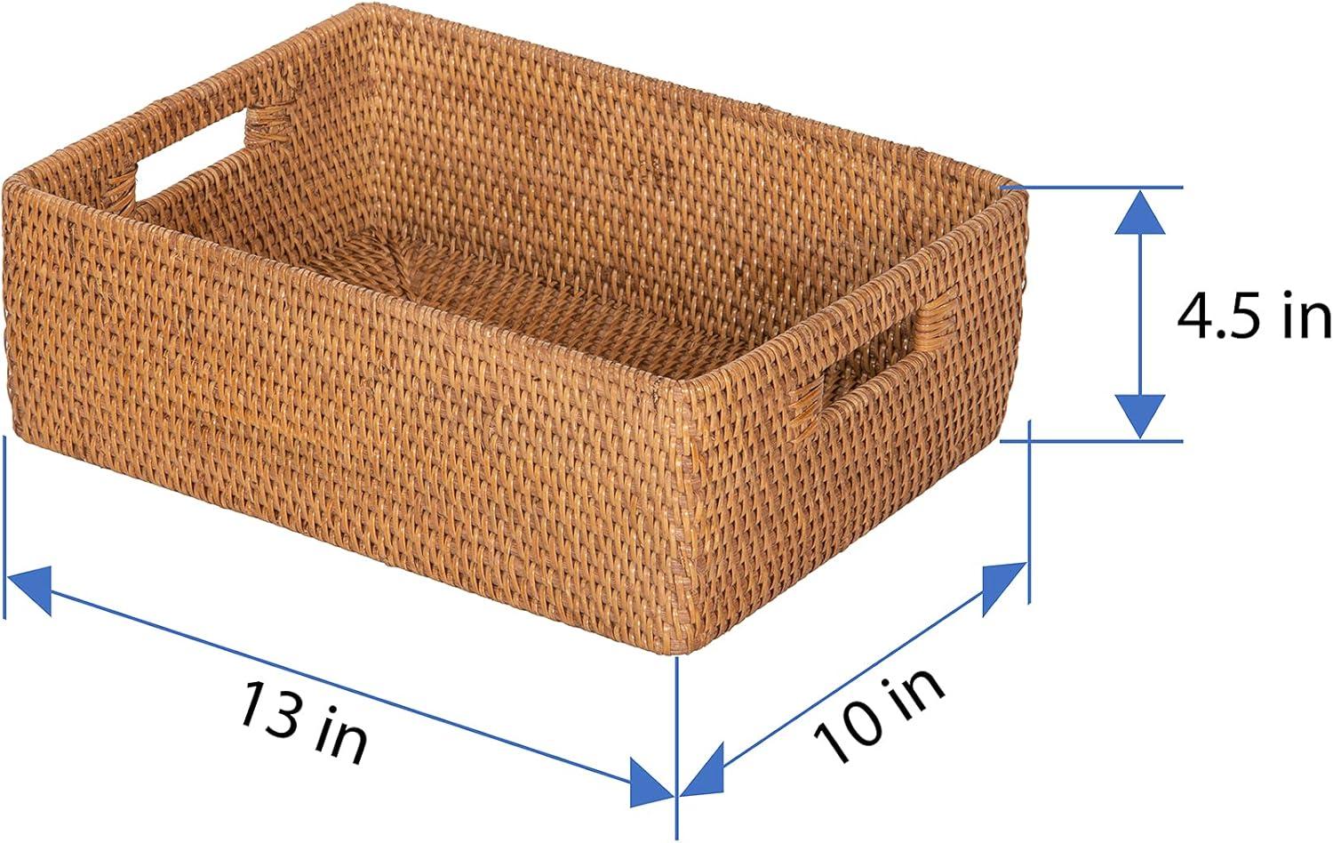 Honey Brown Rectangular Rattan Storage Basket with Handles