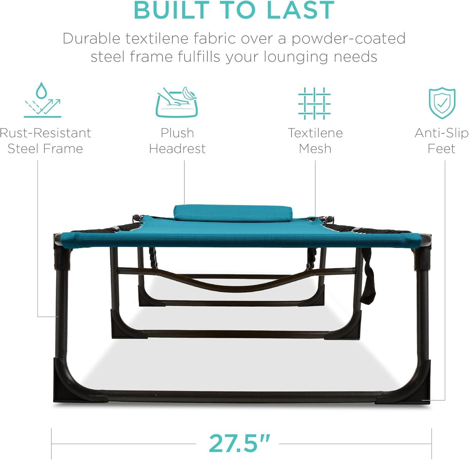 Best Choice Products Patio Chaise Lounge Chair, Outdoor Portable Adjustable Pool Recliner w/ Pillow - Peacock