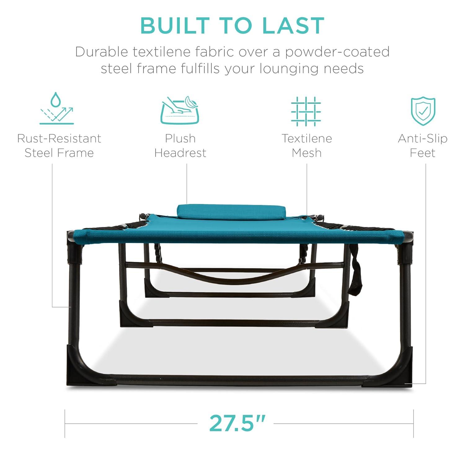 Best Choice Products Patio Chaise Lounge Chair, Outdoor Portable Adjustable Pool Recliner w/ Pillow - Peacock