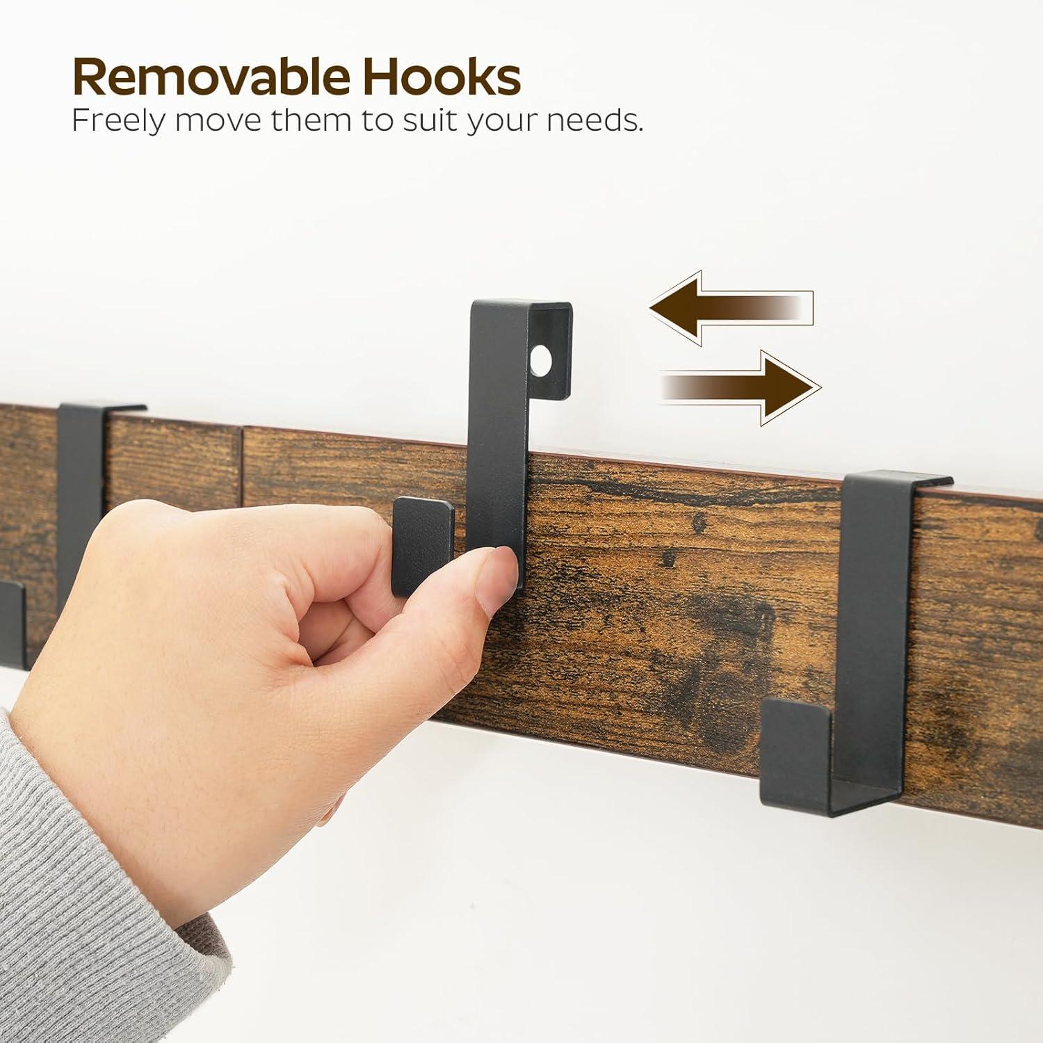 VASAGLE Hall Tree Entryway Coat Rack with Shoe Bench Rustic Walnut and Black