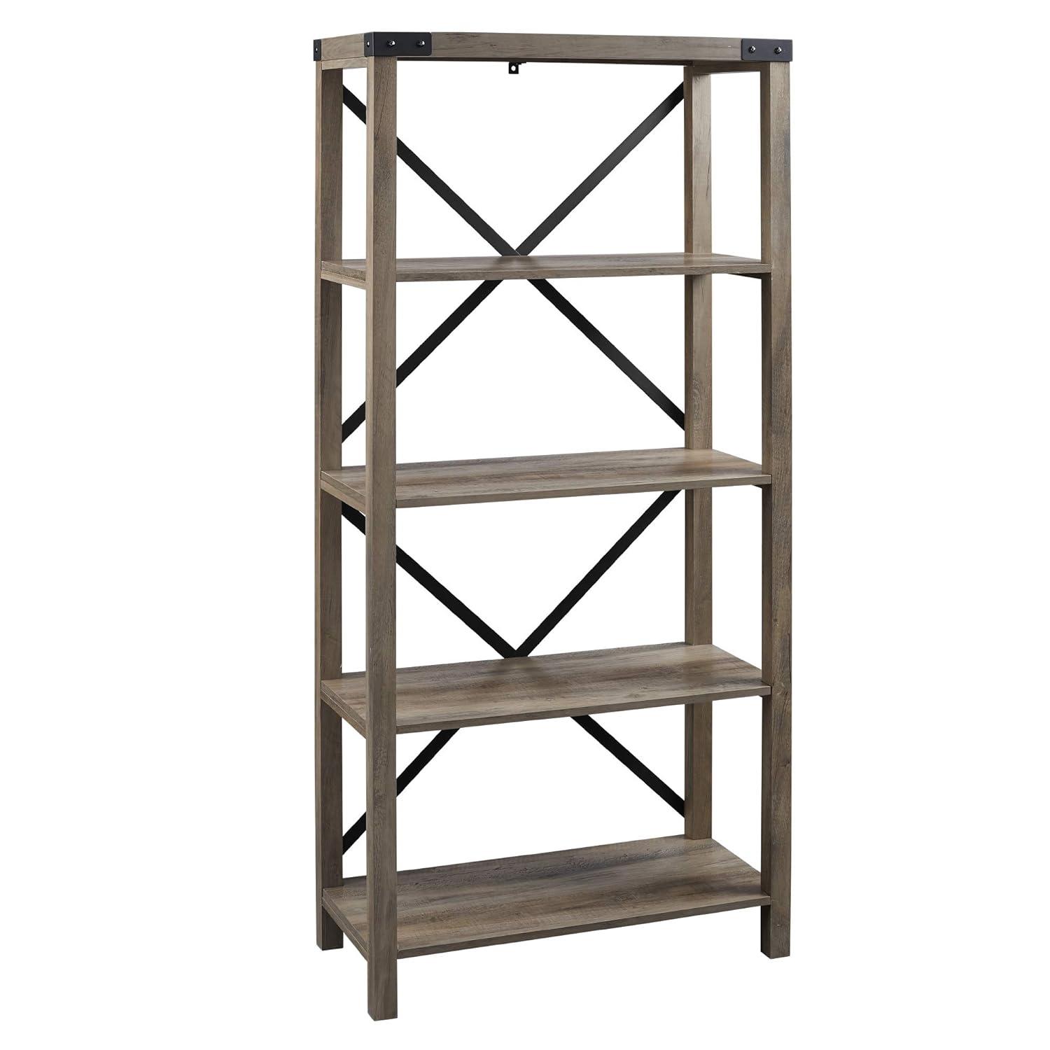 64" Farmhouse Metal X Bookcase - Gray Wash