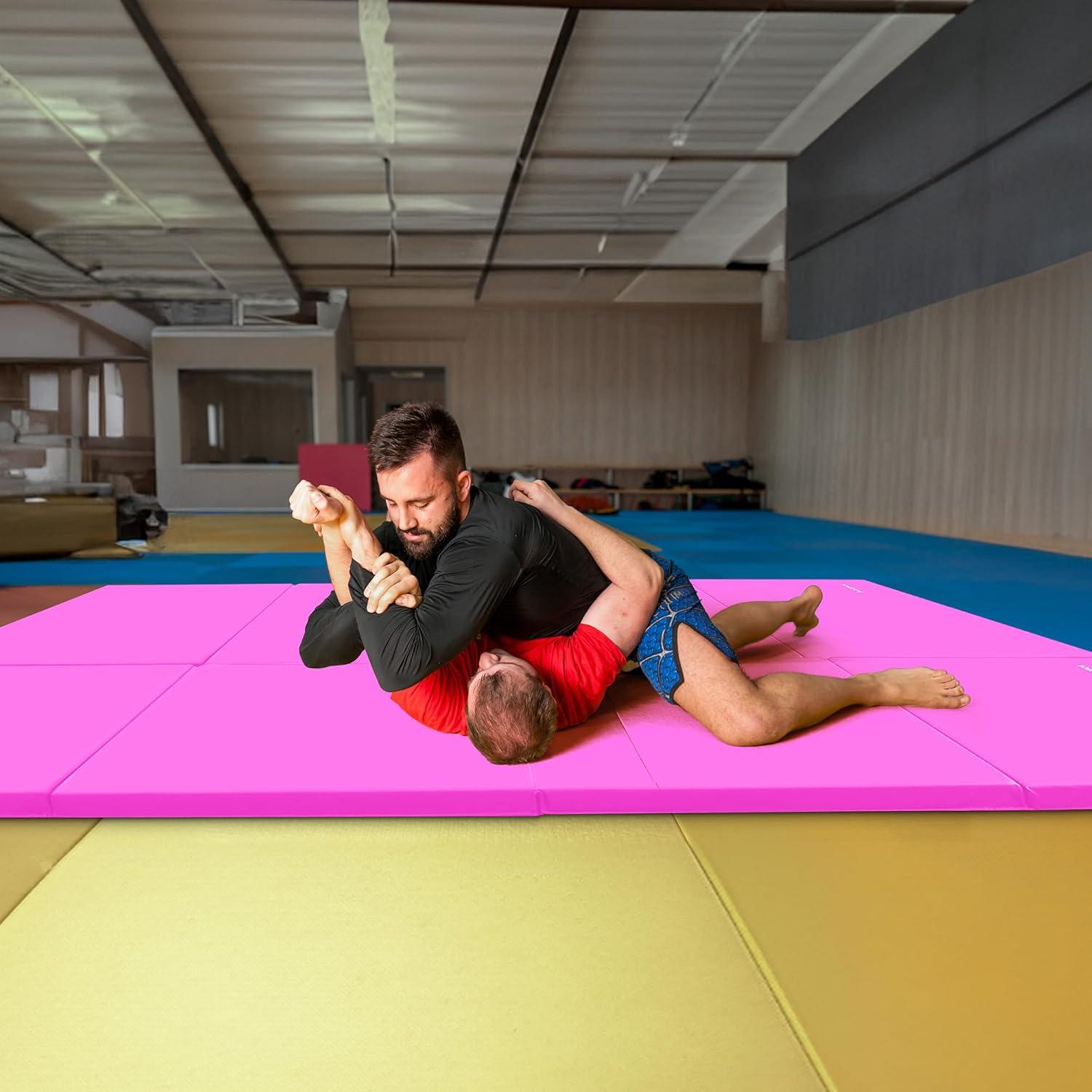 BalanceFrom All Purpose 4'x10'x2" Extra Thick High Density Anti Tear Gymnastics Gym Folding Exercise Aerobics Mats, Pink
