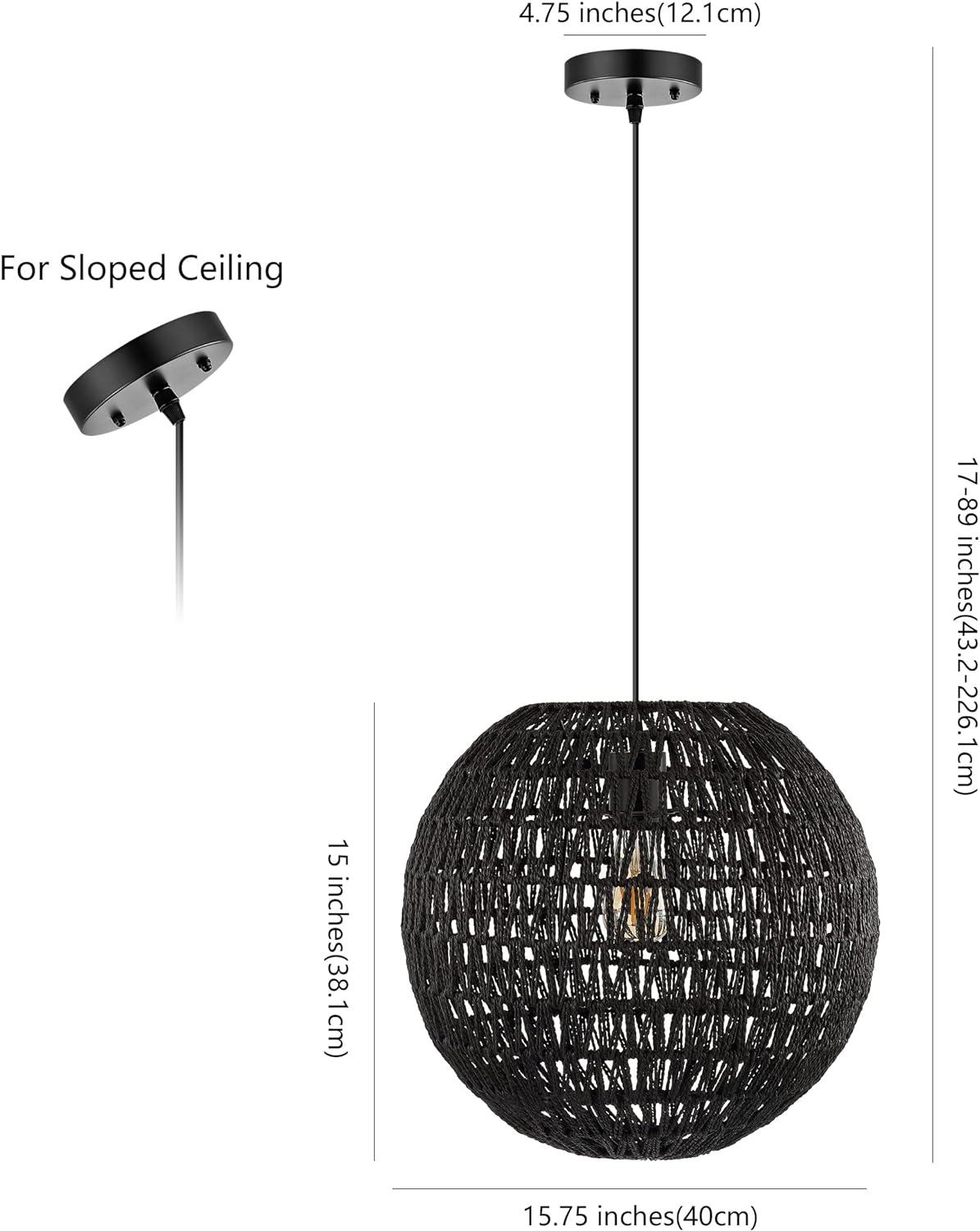 Luna 15.75" Bohemian Modern Black Woven Rattan/Iron LED Pendant