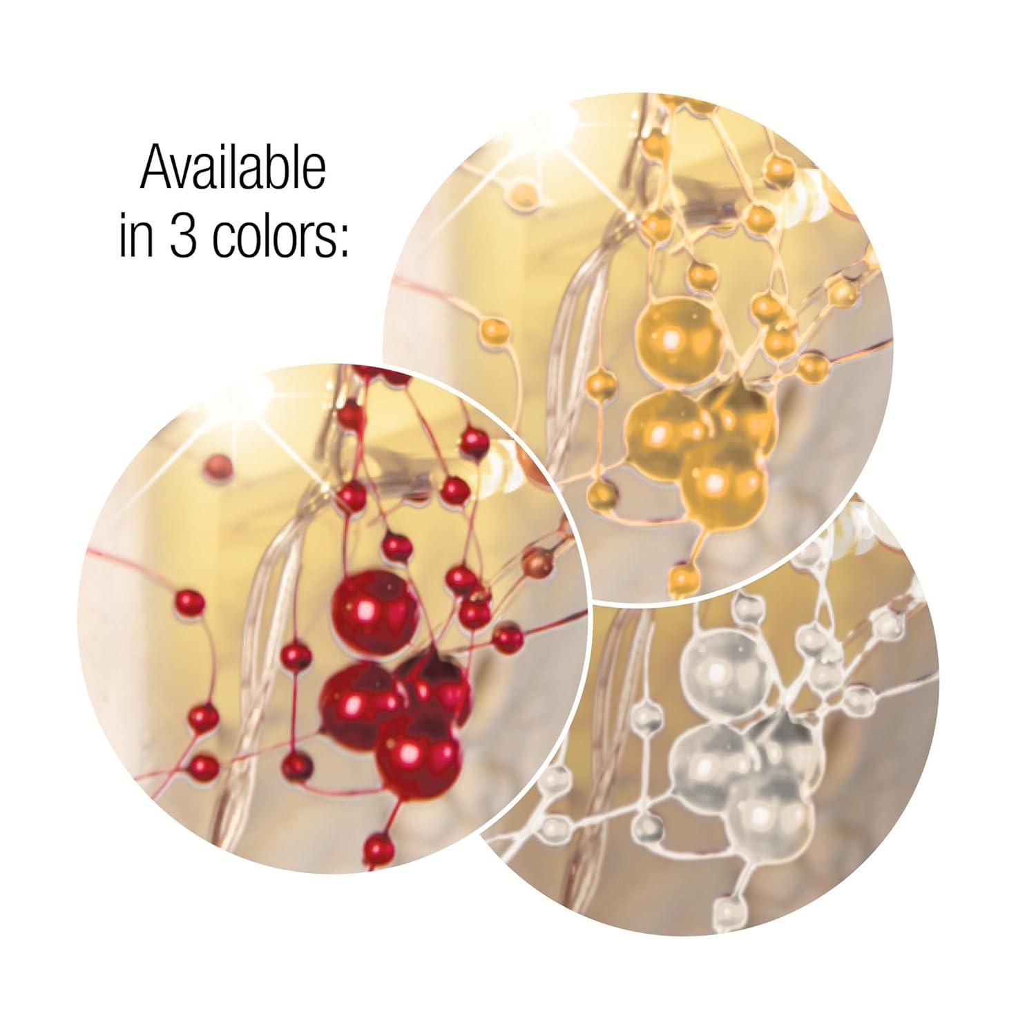 Collections Etc Lighted Berry-Beaded Holiday Garland Silver