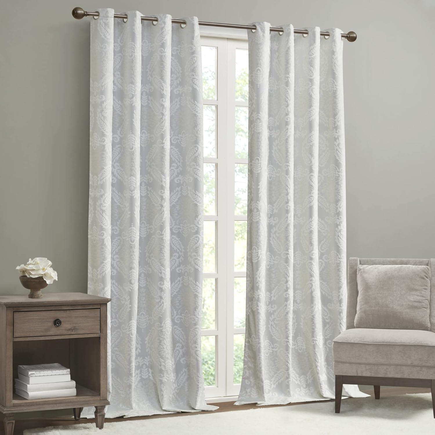 Madison Park Amelia Knitted Jacquard Paisley Total Blackout Grommet Top Single Curtain Panel