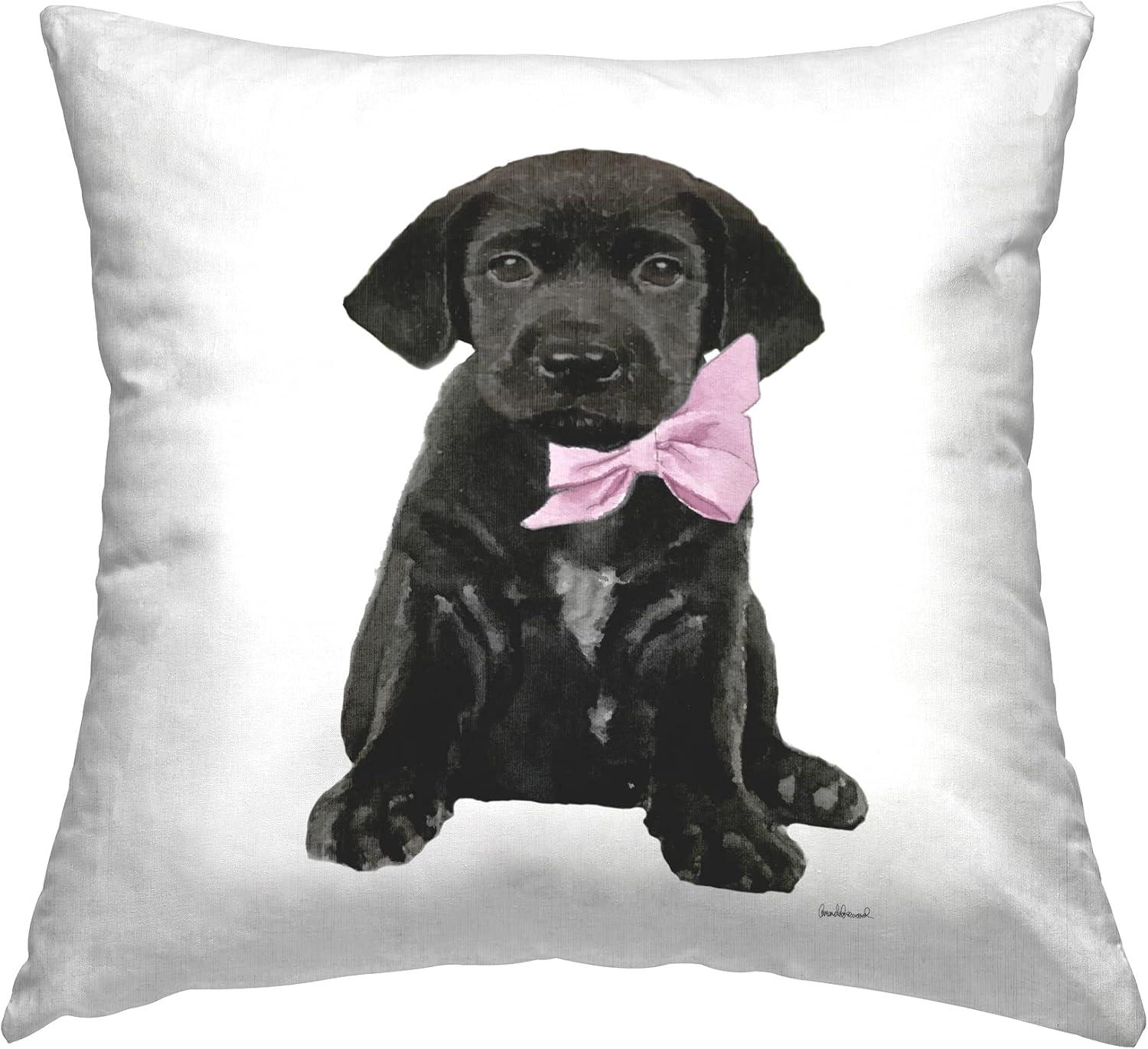 Stupell Industries Stupell Industries Black Puppy Pink Glam Bow Pet Portrait Printed Throw Pillow by Amanda Greenwood