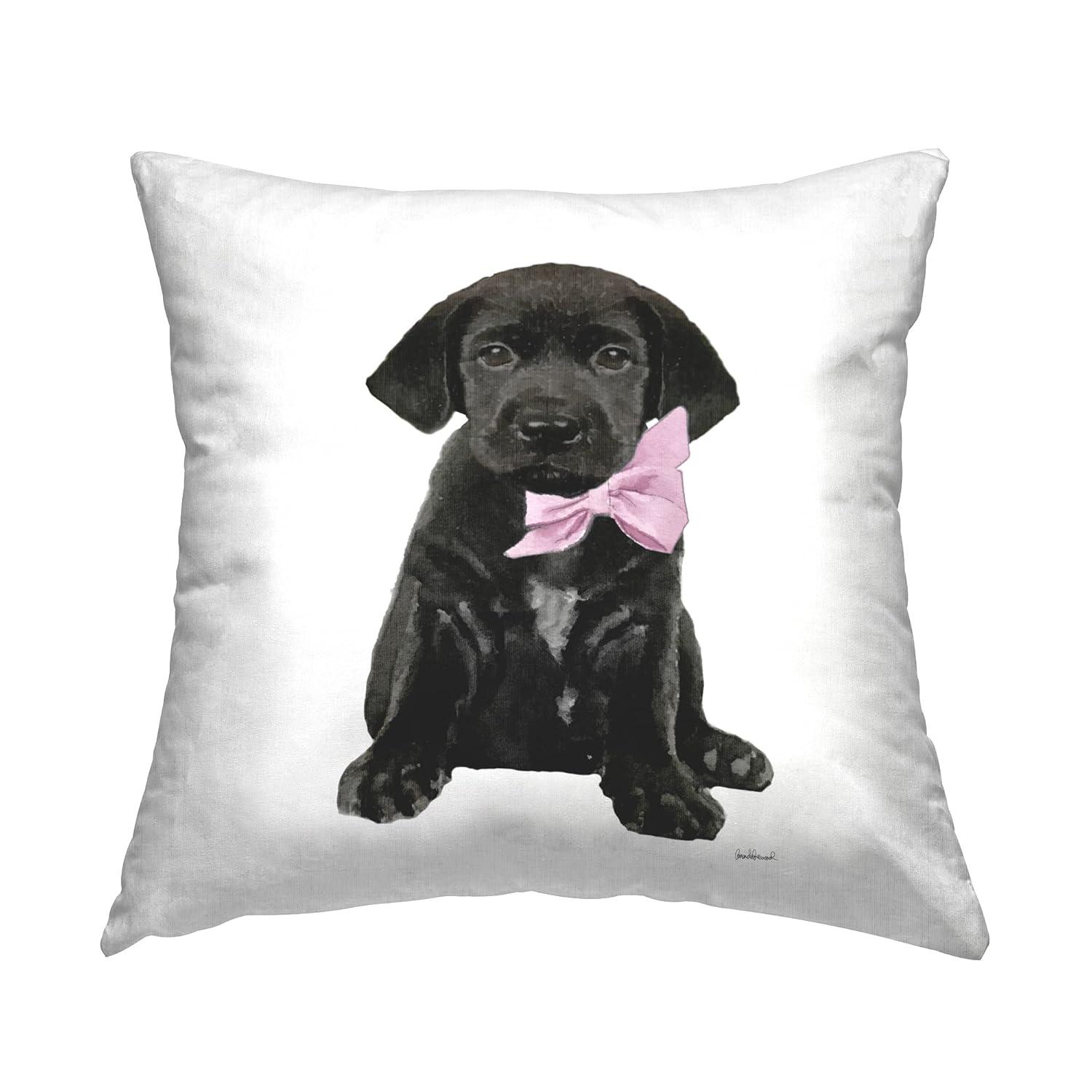 Stupell Industries Stupell Industries Black Puppy Pink Glam Bow Pet Portrait Printed Throw Pillow by Amanda Greenwood