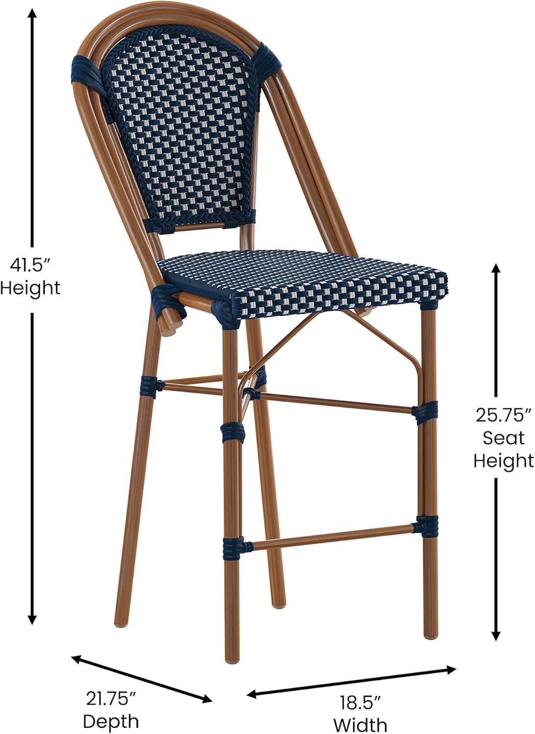 Emma & Oliver Soie Set of Two 26" High Stacking Bistro Counter Stools with PE Seat and Back and Metal Frames for Indoor/Outdoor Use