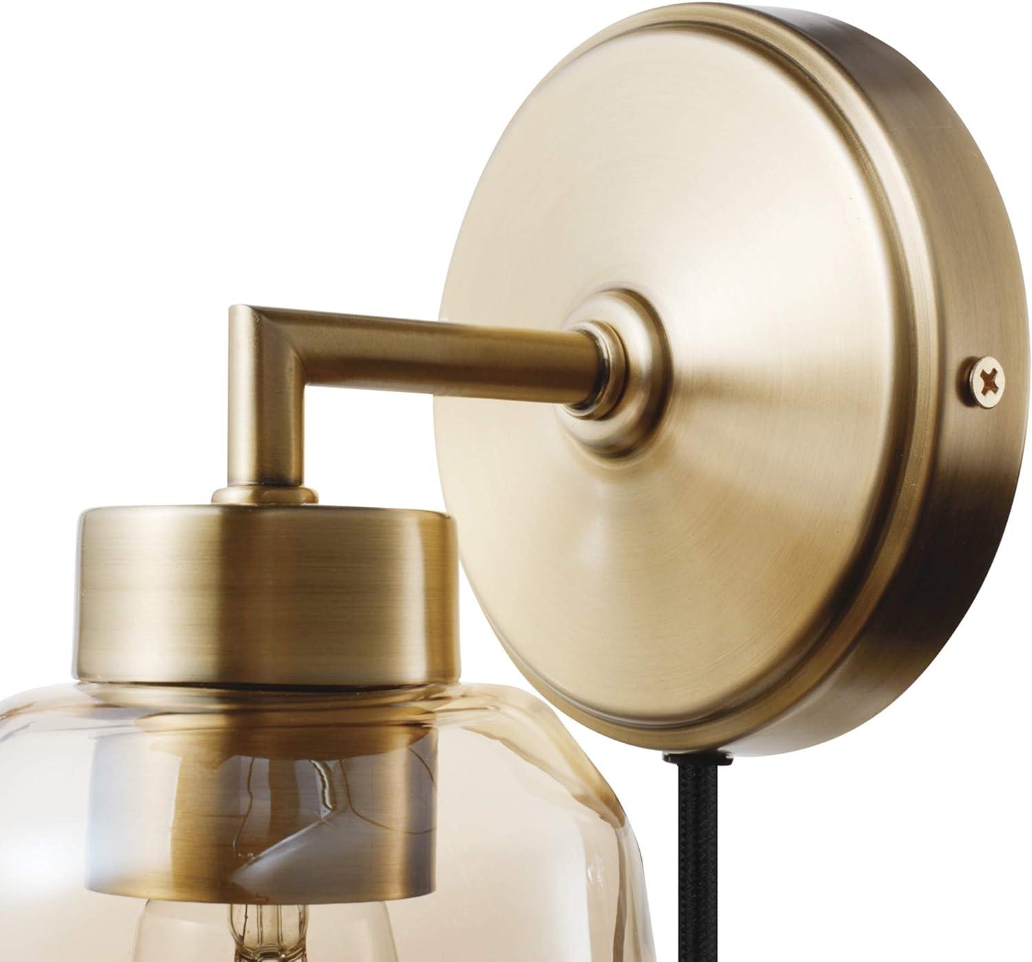 Salma Matte Brass Dimmable Wall Sconce with Smoked Amber Glass