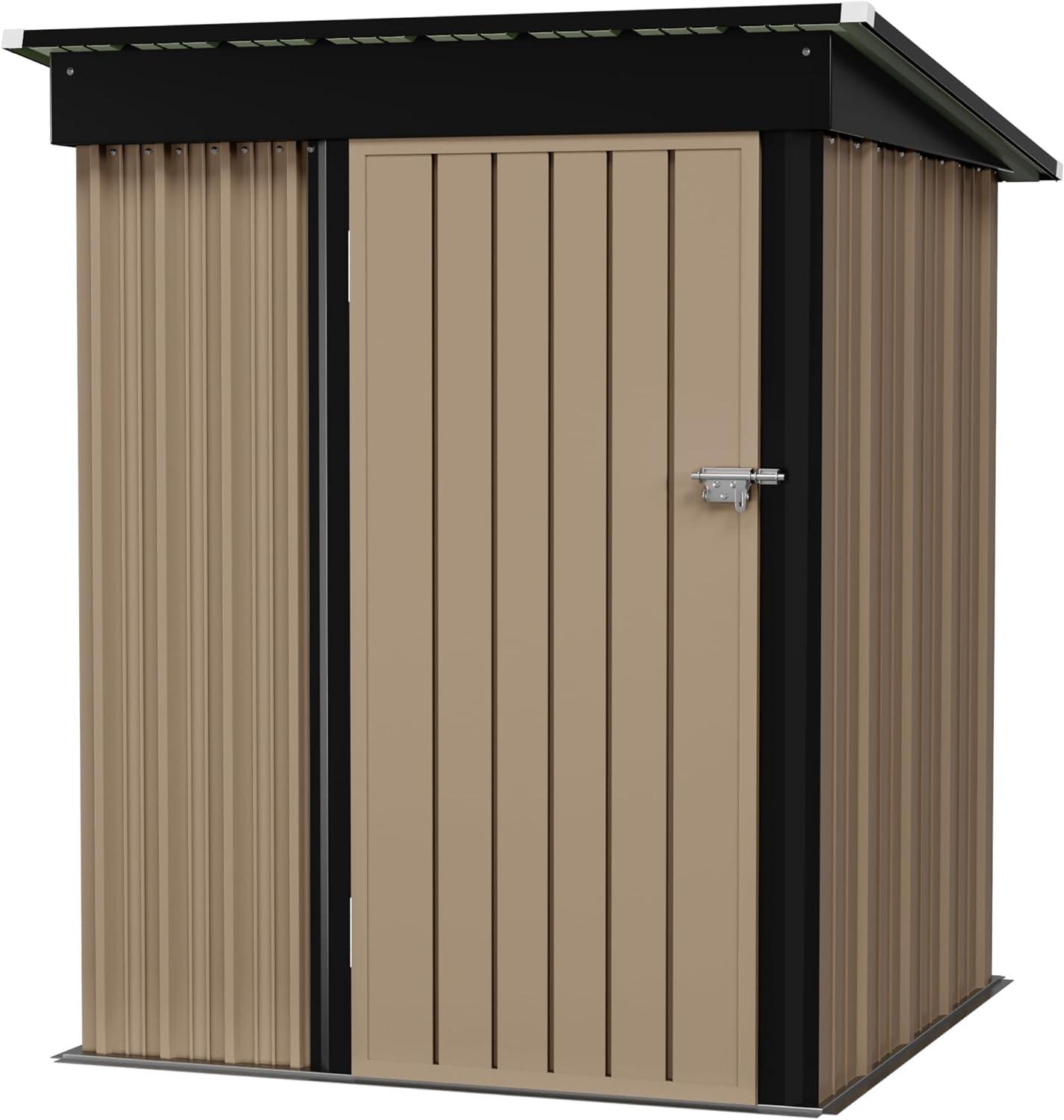 Outdoor Storage Shed 5X3 FT Small Outside Sheds & Outdoor Storage Anti-Corrosion Metal Shed Waterproof Outdoor Storage Cabinet with Door & Lock for Backyard Patio Lawn (Brown)