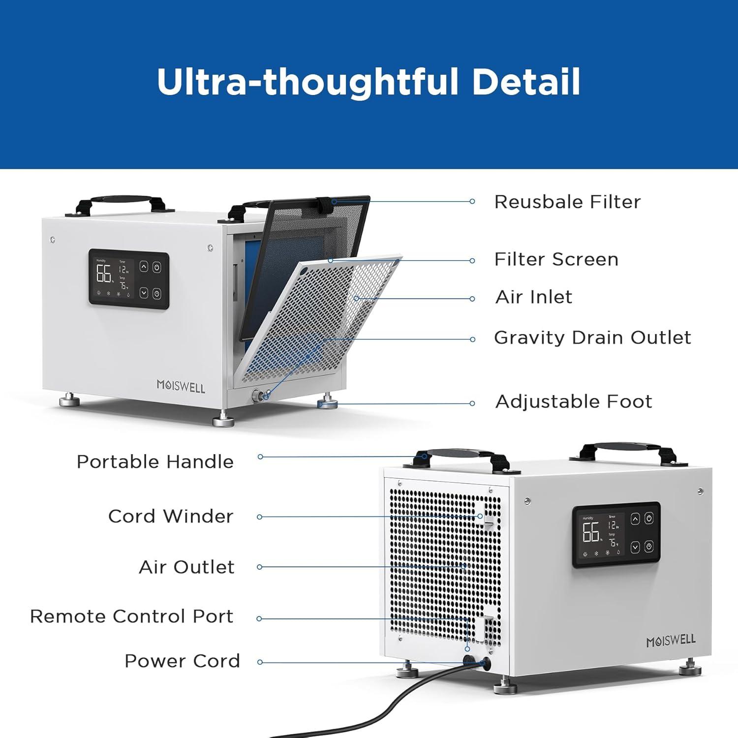 70 Pints Commercial Dehumidifier, Portable Crawl Space Dehumidifier for Basement Energy Star Certified Compact Dehumidifiers for Home with Drain Hose, Auto Defrost, Timer