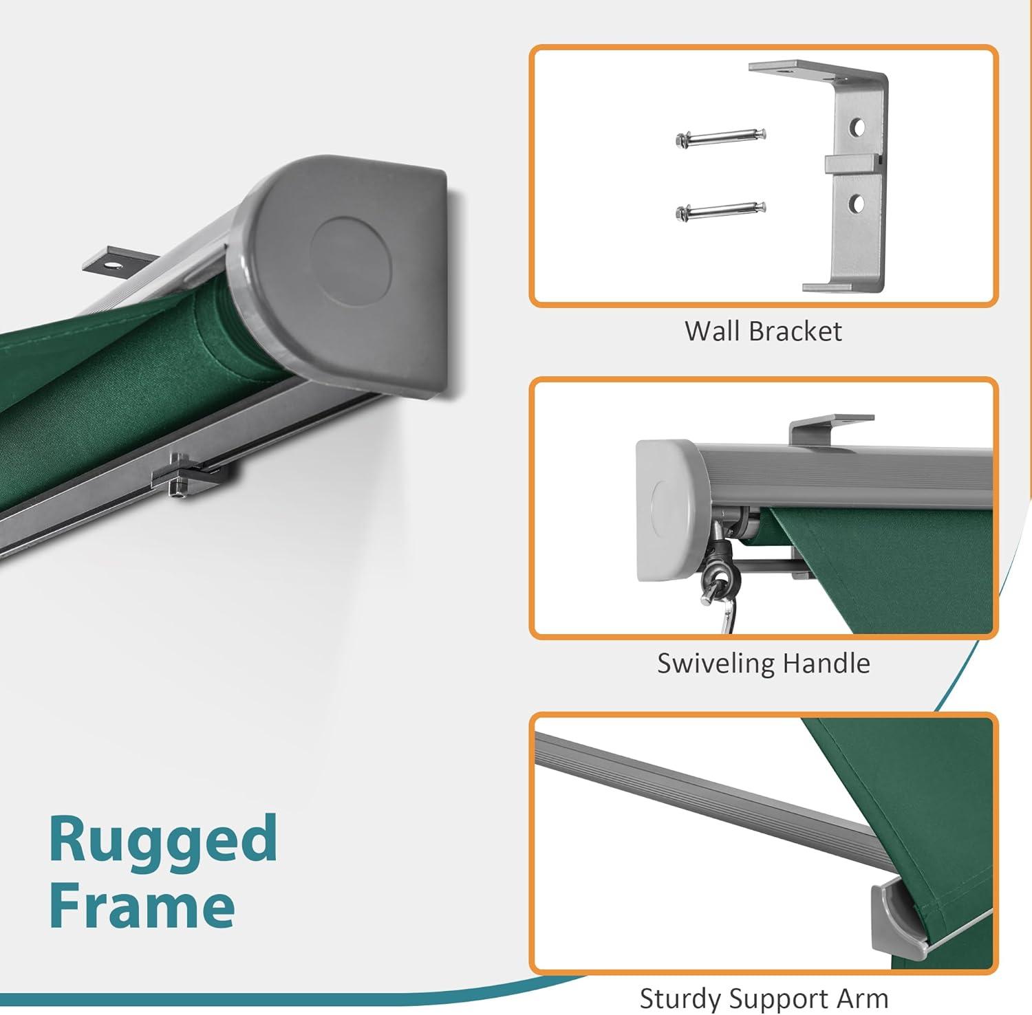 MCombo Patio Window Awnings 65''x80'', Fully Assembled Manual Retractable Sunshade Canopy for Windows & Doors, 4112 (Dark Green)