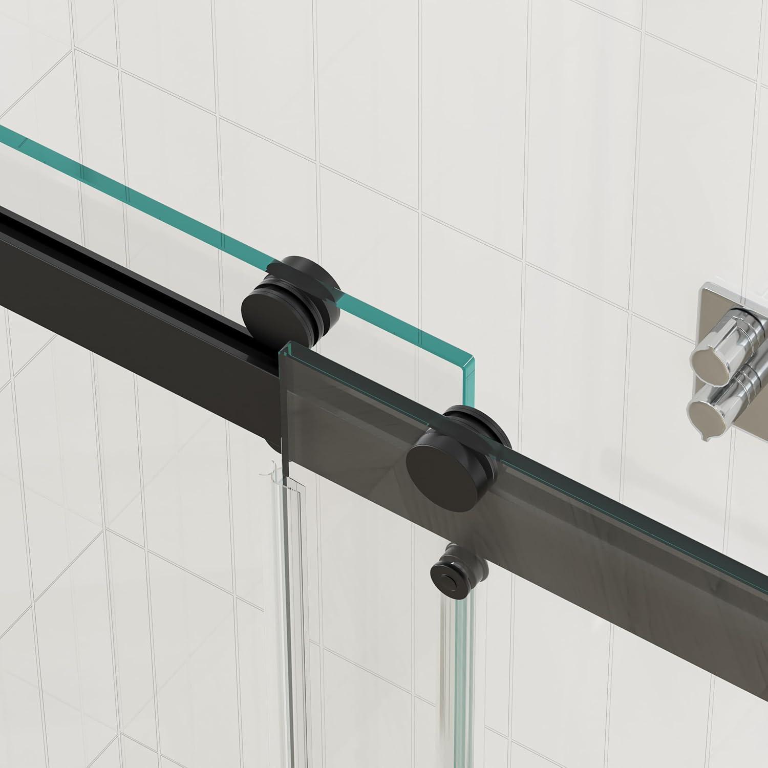 Rizzon 56-60 " W X 76 " H Double Sliding Frameless Shower Door  5/16" Tempered Glass, Stainless Steel Hardware | Wayfair