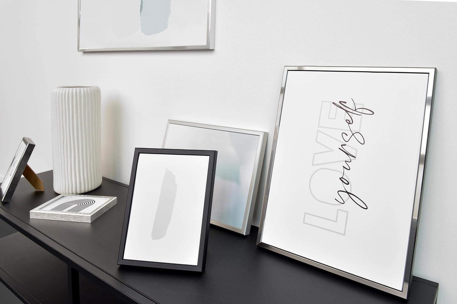 DEHA Design 11x14 Picture Frame Boston Frosted Silver Aluminum Metal Frame with Shatter Resistant Acrylic Glass Horizontal and Vertical format.