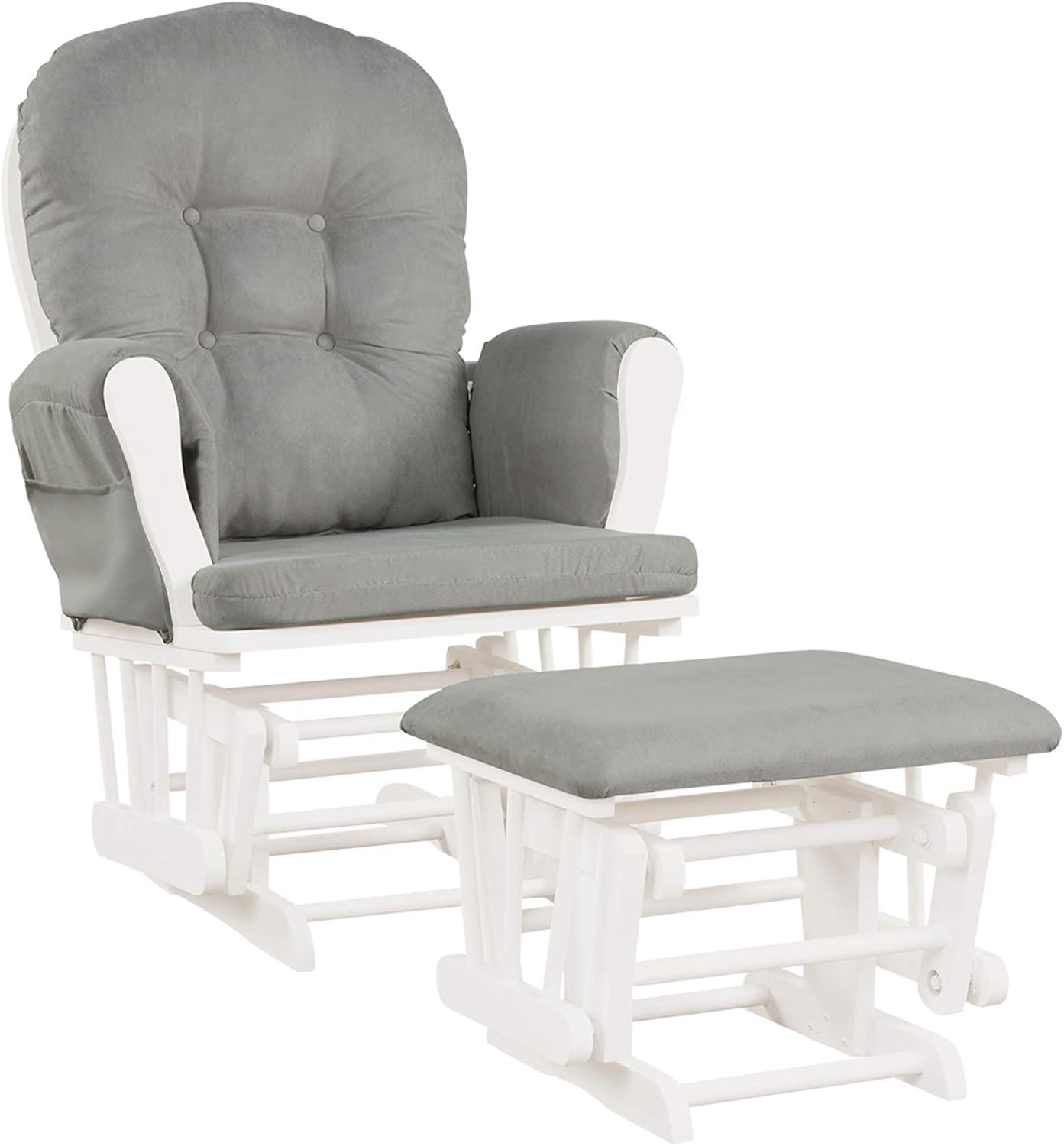 Light Gray Upholstered Nursery Glider and Ottoman Set