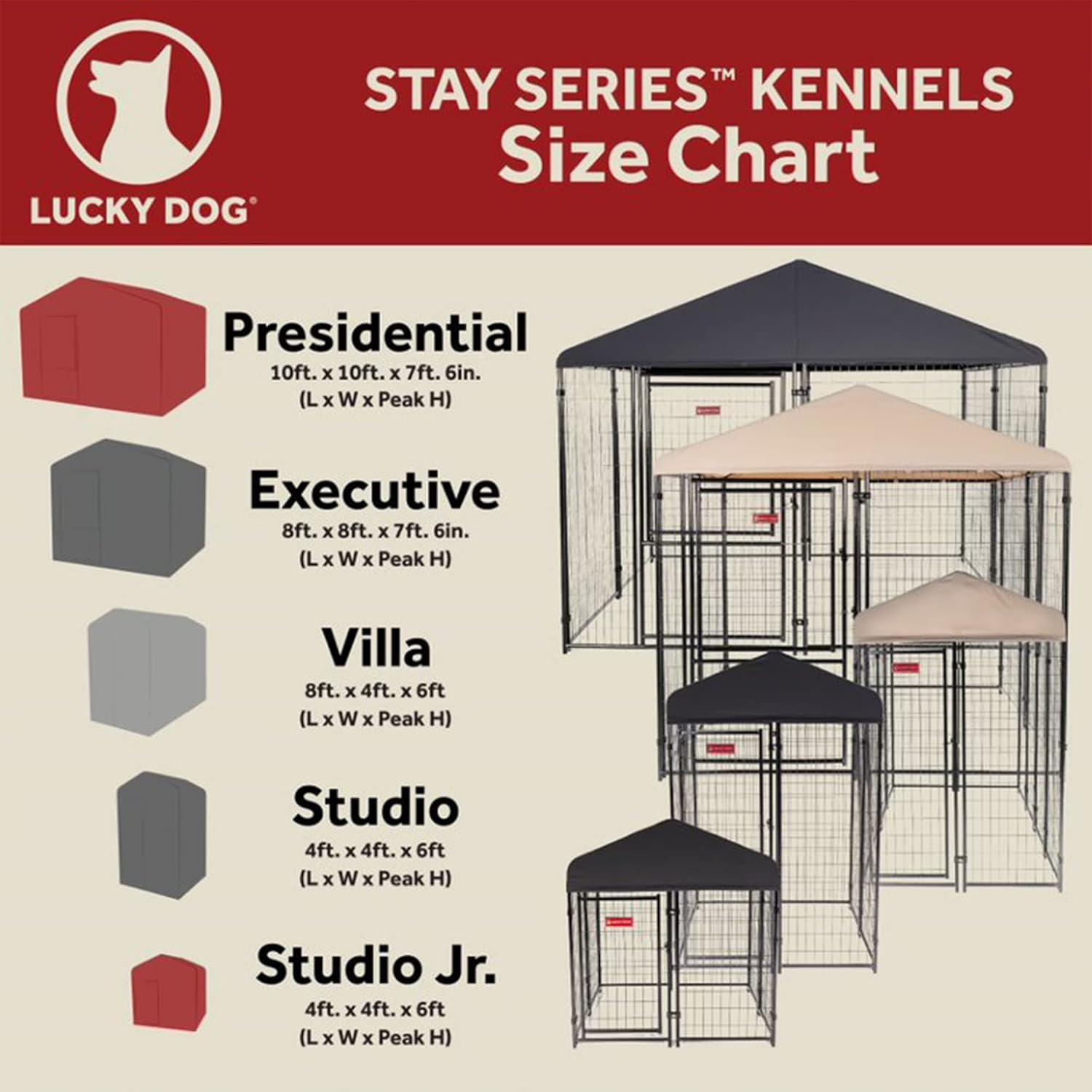 Lucky Dog STAY Series Black Powder Coat Steel Frame Villa Dog Kennel with Waterproof Canopy Roof and Single Gate Door