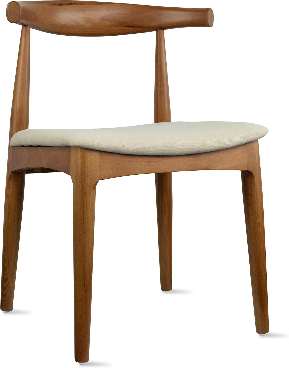 2xhome Contemporary Farmhouse Real Solid Wood Cloth Cushion Seat Dining Chair, Elbow Side Chair (Espresso-Beige Seat)