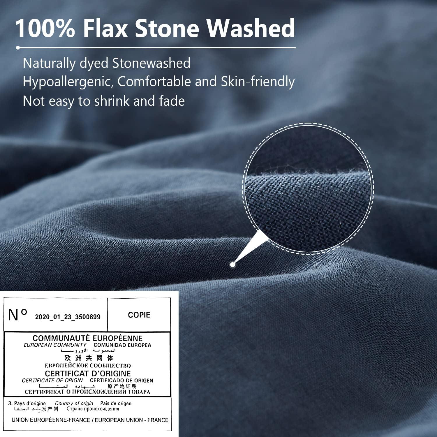 Simple&Opulence 100% French Linen Pillowcase Queen Size-Set of 2- Washed Solid Color Pillow Cases Embroidered -Soft and Durable (Linen, 20''x30'')