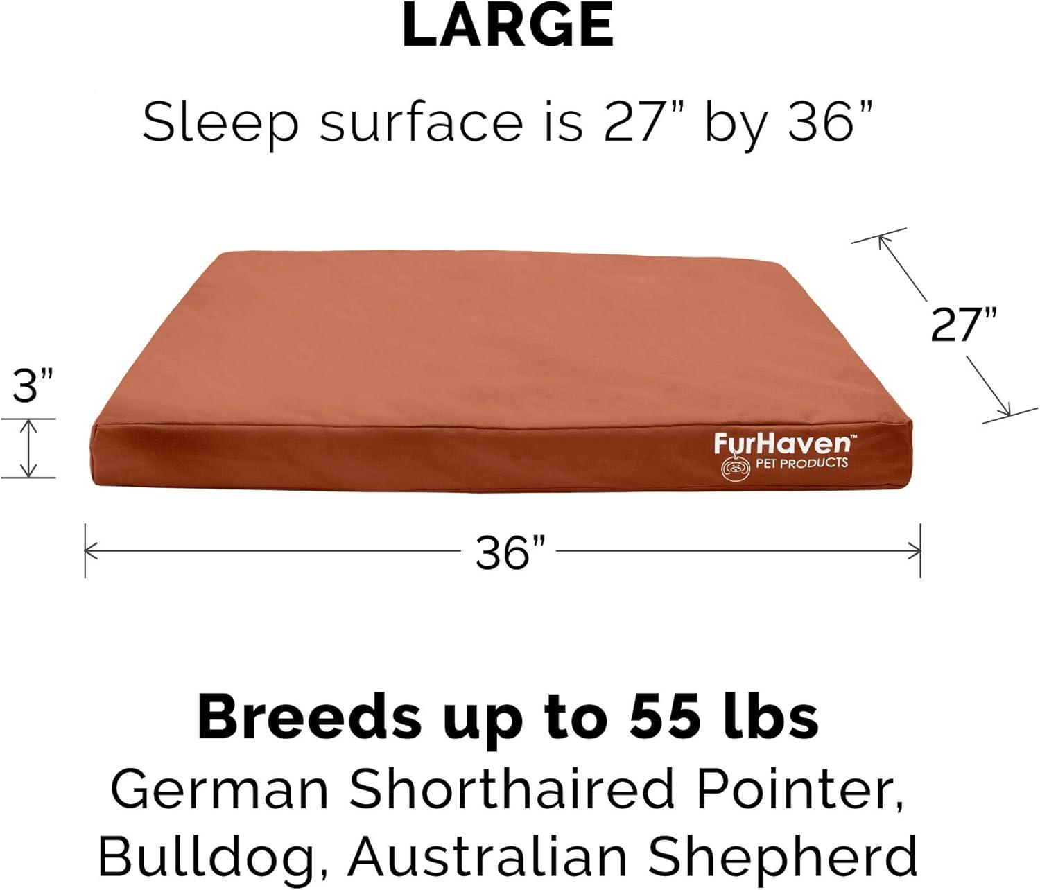 Furhaven Pet Dog Bed Cover - Deluxe Mat Water-Resistant Indoor Outdoor Logo Print Traditional Foam Mattress Pet Bed Replacement Cover for Dogs and Cats, Chestnut, Large