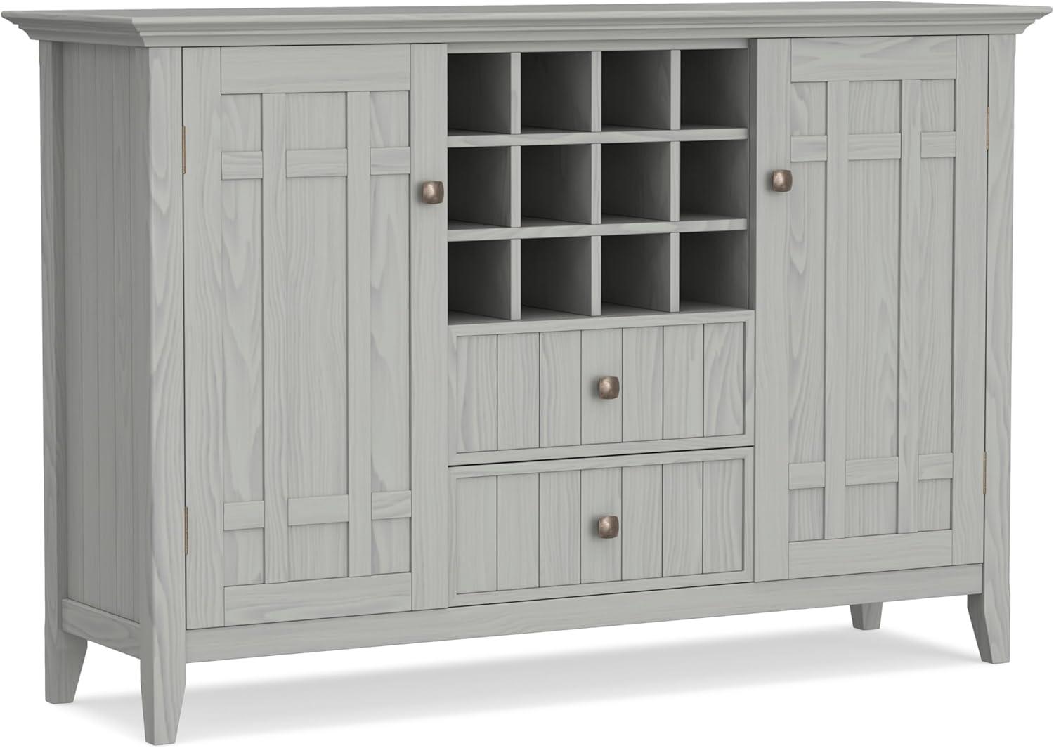 Simpli Home Bedford 54"W Solid Wood Sideboard Buffet and Wine Rack, 2 Drawers, and 2 Cabinets