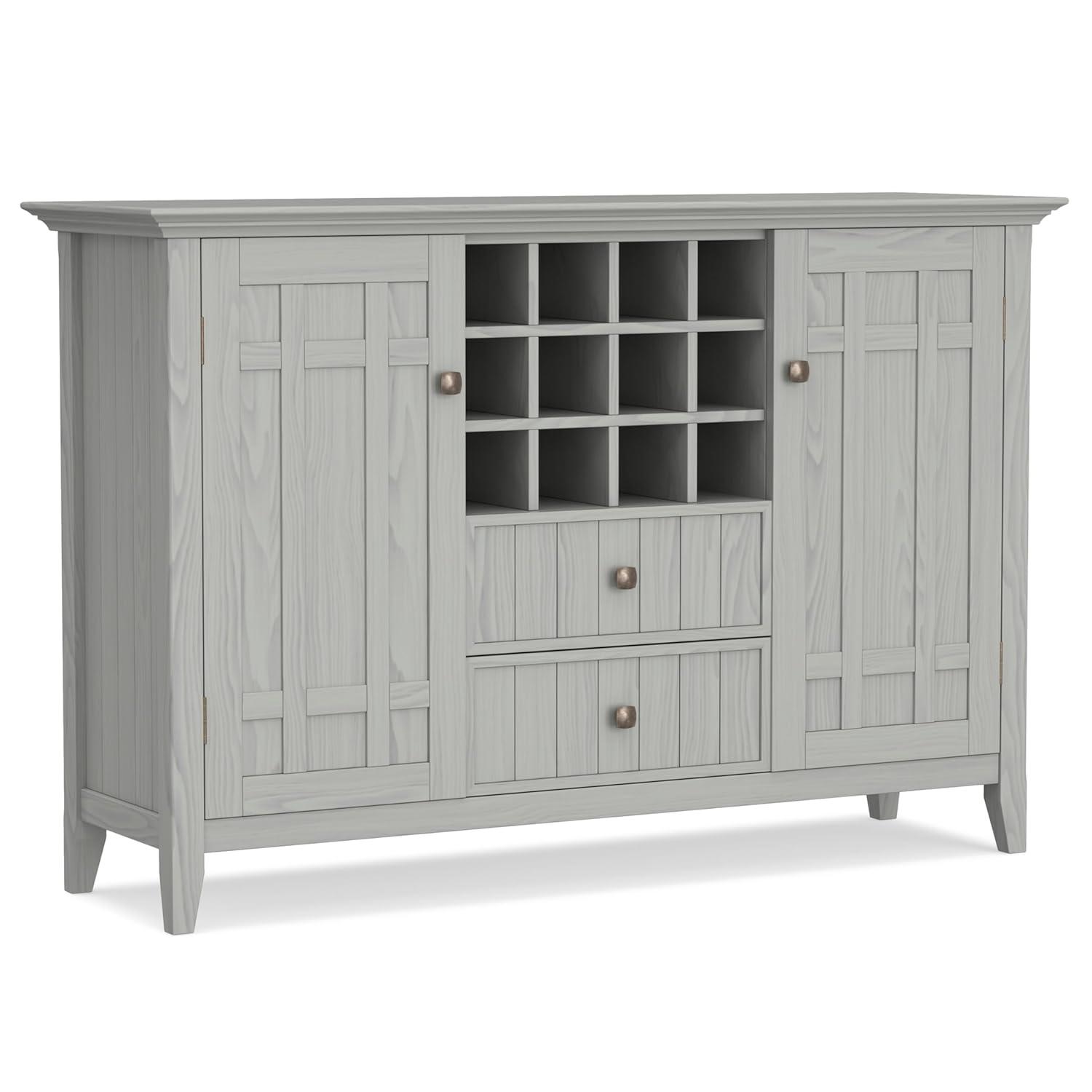 Simpli Home Bedford 54"W Solid Wood Sideboard Buffet and Wine Rack, 2 Drawers, and 2 Cabinets