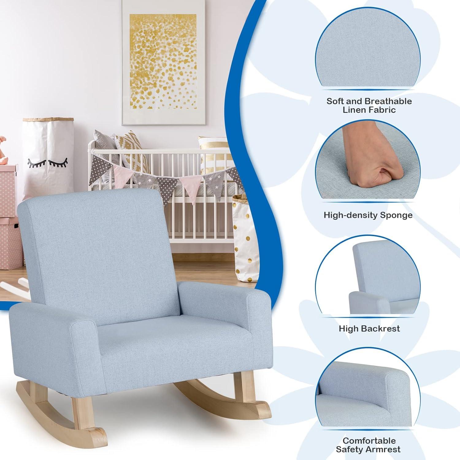 Infans Kids Rocking Chair Children Armchair Linen Upholstered Sofa w/ Solid Wood Legs