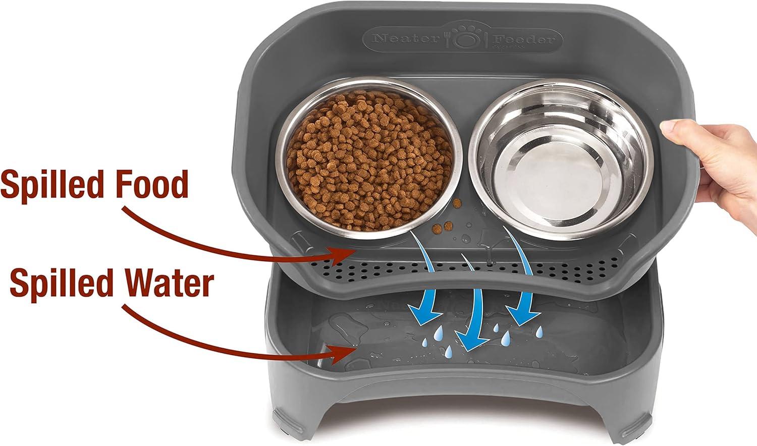 Gray Elevated Stainless Steel Pet Feeder with Slow Feed Bowl