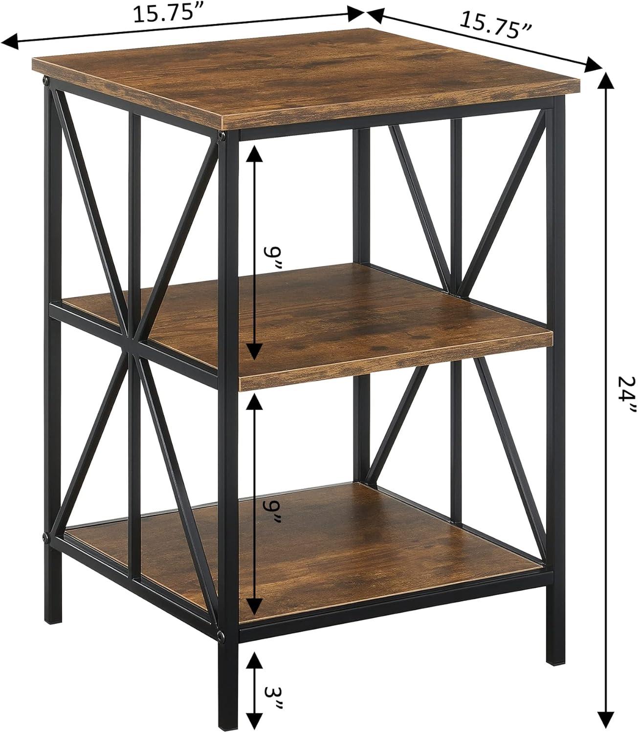 Convenience Concepts Tucson Starburst End Table with Shelves, Barnwood/Black