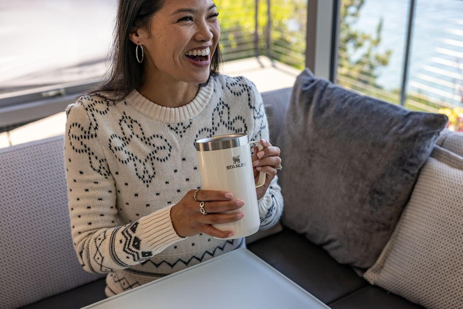 Stanley 24 oz Stainless Steel Classic Legendary Mug Cream Gloss: Dishwasher-Safe Drinkware for Hot & Cold Beverages