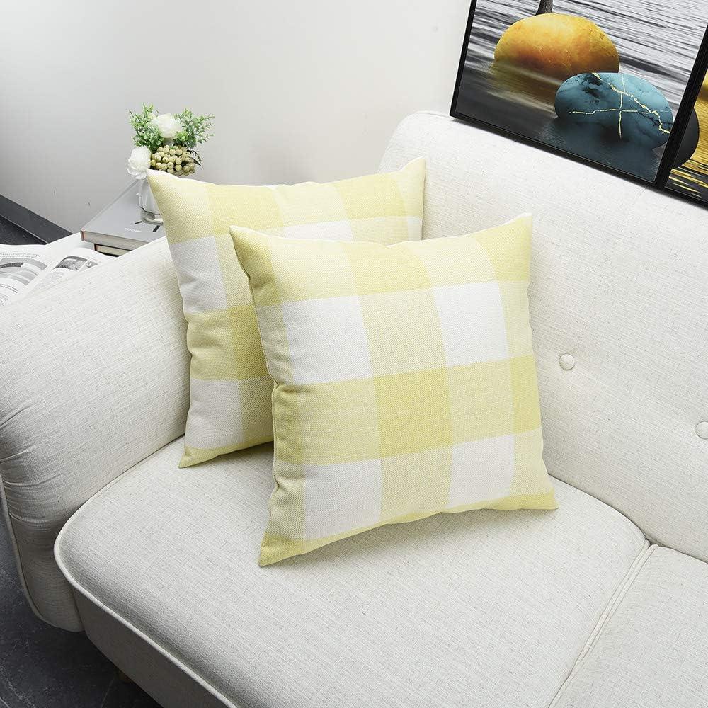 Spring Yellow and White Throw Pillows Cover 18 x 18 Inch Set of 2 Summer Buffalo Plaid Pillow Covers Farmhouse Checkered Decorative Pillowcases for Home Couch Sofa Decorations