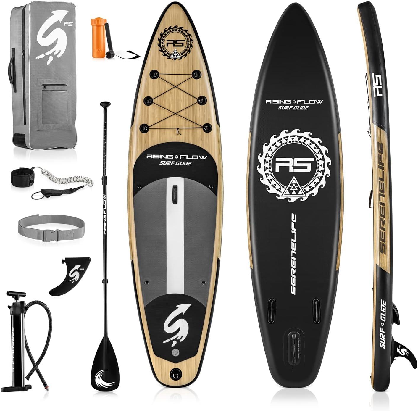 SereneLife Serenelife Inflatable Stand Up Paddle Board (6 Inches Thick) With Premium SUP Accessories & Carry Bag | Wide Stance, Bottom Fin For Paddling, Surf Control, Non-Slip Deck | Youth & Adult Standing Boat SLSUPB754