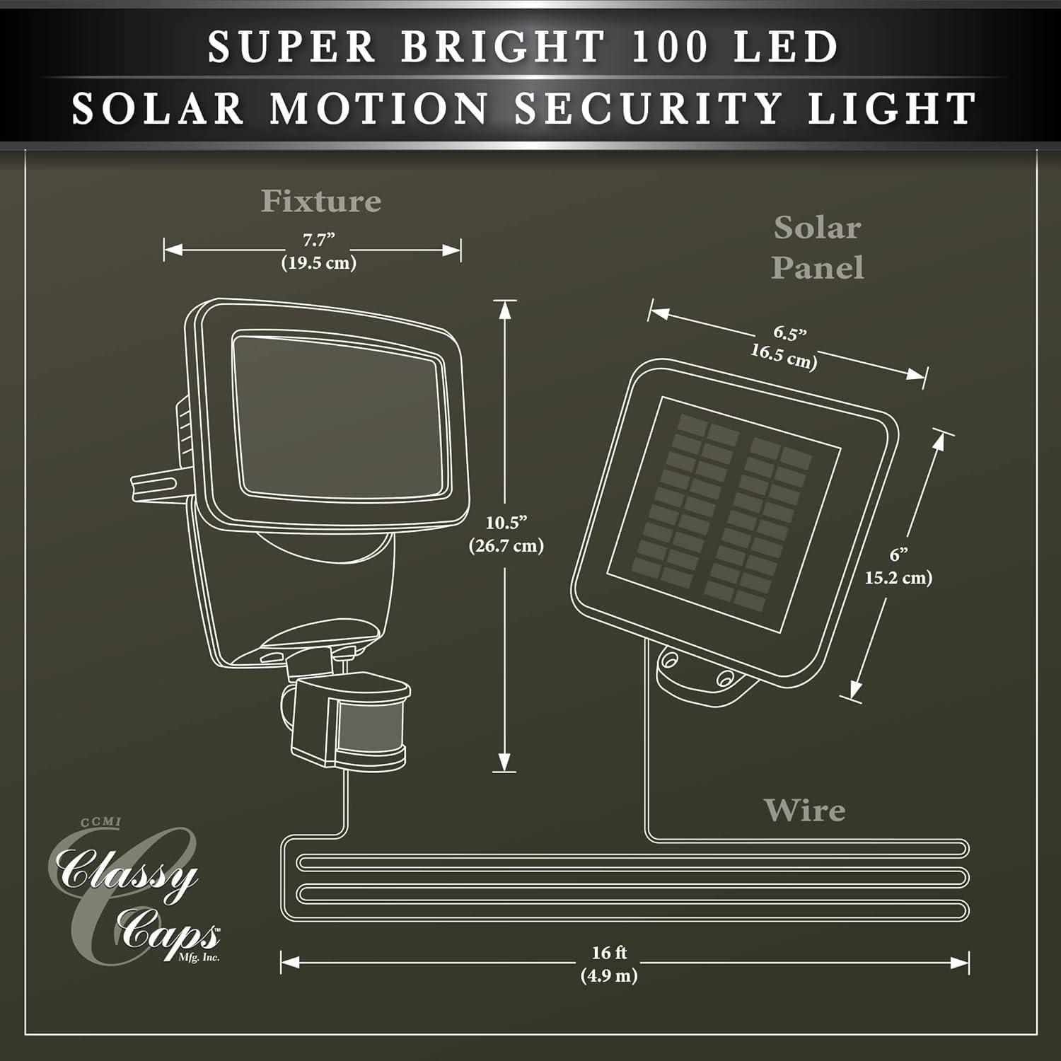 White Metal Solar Motion Sensor Security Light with 100 LEDs