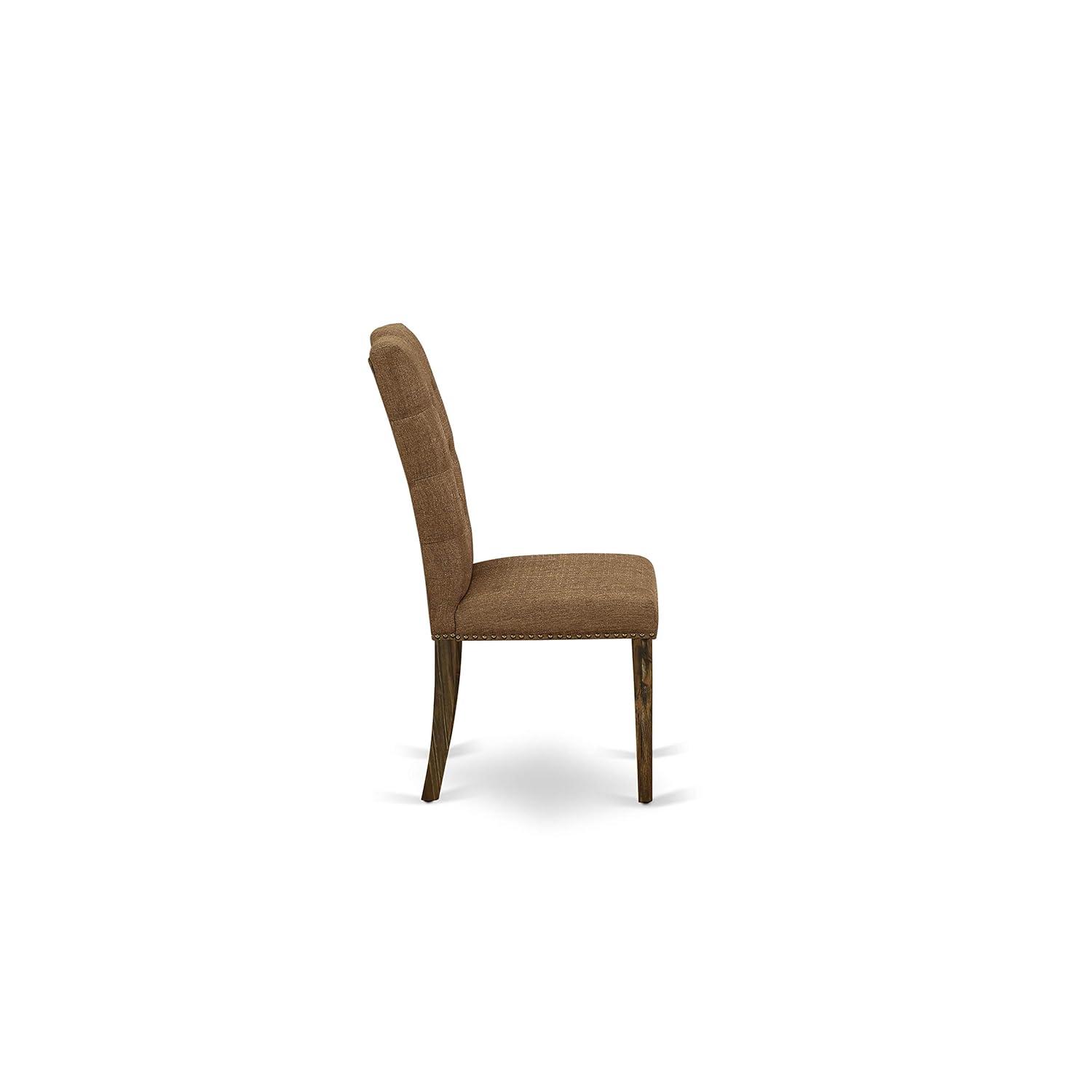 Elsa Parson Chair with Distressed Jacobean 418ed Leg & Brown Linen Fabric - Set of 2